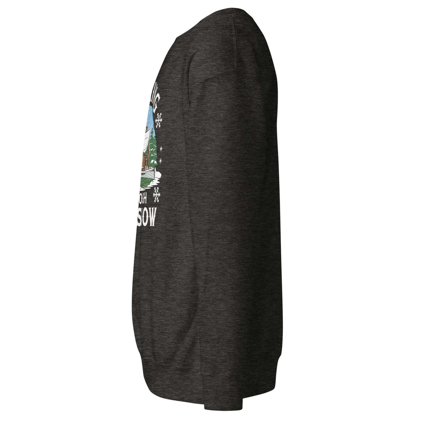 left side of Dinking Through the Snow: Cozy Pickleball Sweatshirt for Holiday Enthusiasts (charcoal heather)