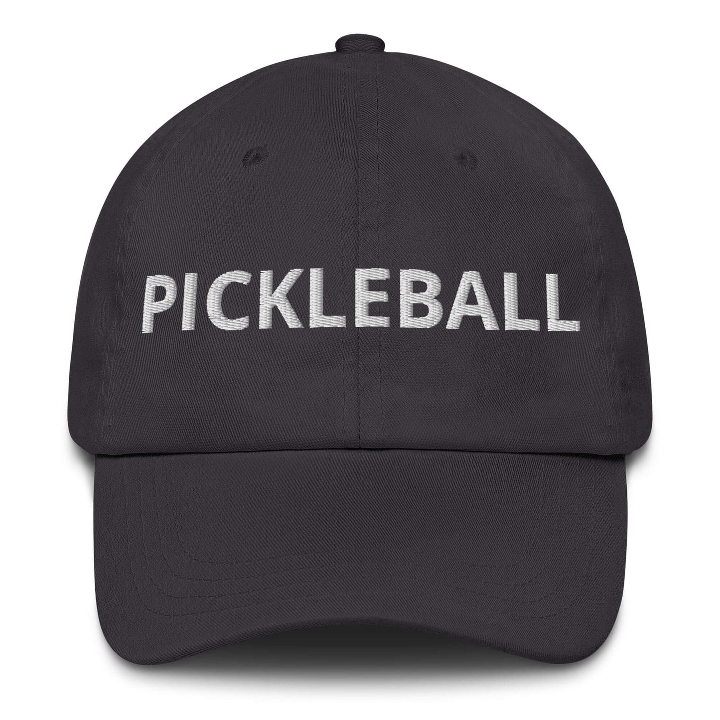 Black dad hat with bold "Pickleball" embroidery for enthusiasts.