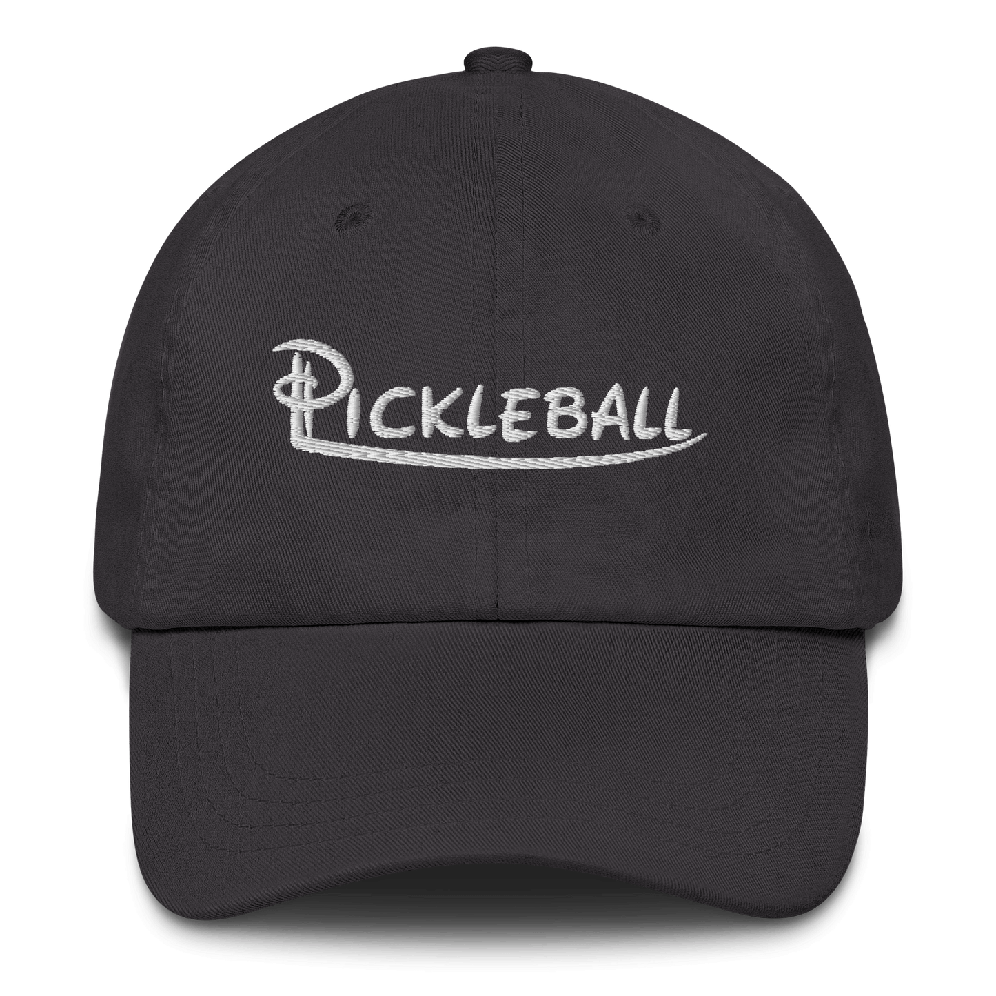 Low profile black pickleball hat with embroidered logo and adjustable strap.
