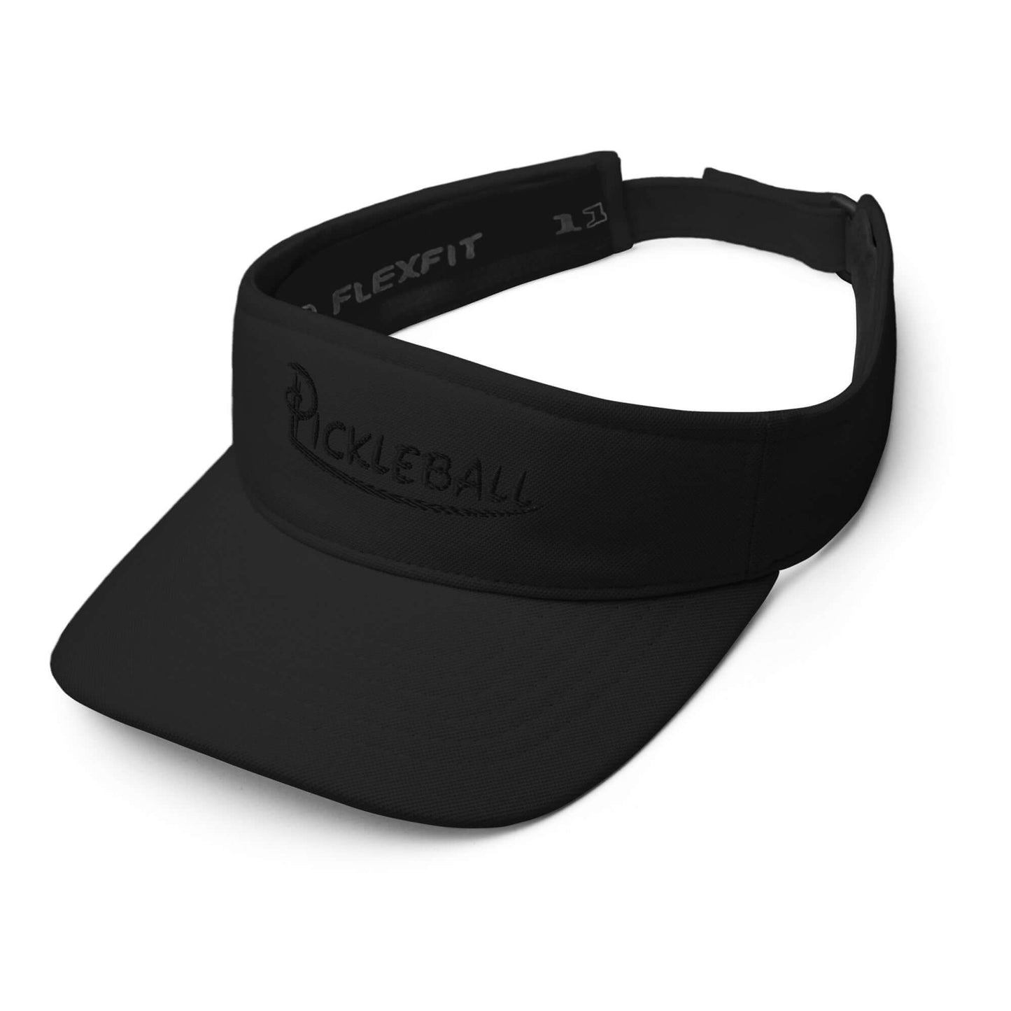 Black embroidered pickleball adjustable visor, low-profile design for sports and style.