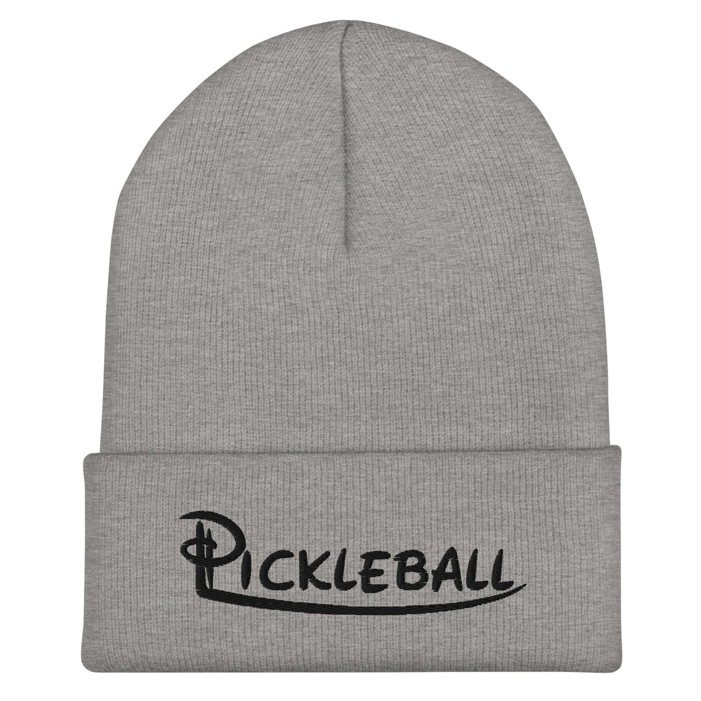 Gray pickleball embroidered cuffed beanie made from 100% Turbo Acrylic, ideal for style and warmth on and off the court.