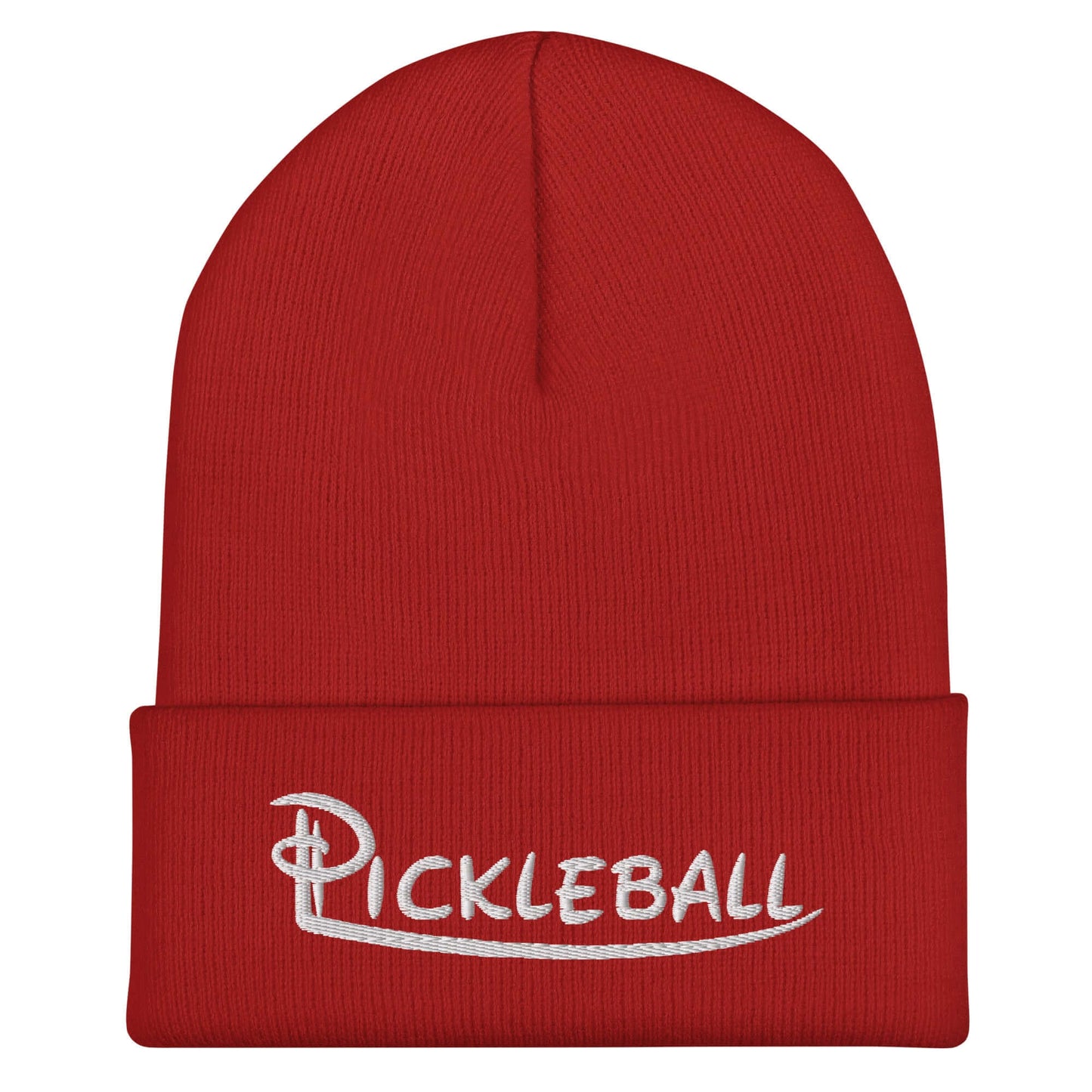 Red pickleball embroidered cuffed beanie for style and warmth.