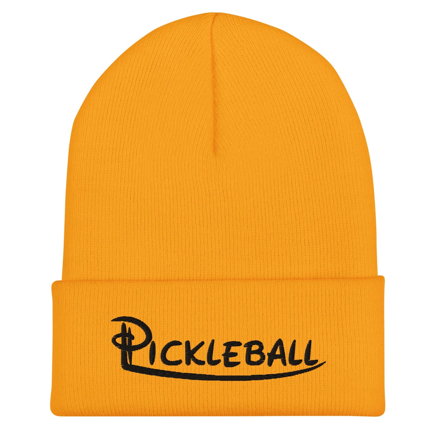 Yellow Pickleball embroidered cuffed beanie made from 100% Turbo Acrylic, showcasing stylish and cozy pickleball fashion.