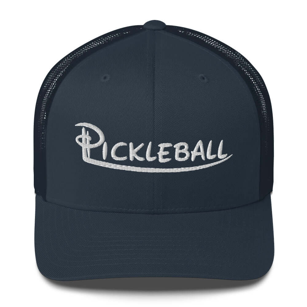 Pickleball embroidered trucker cap in navy, perfect for stylish play on and off the court