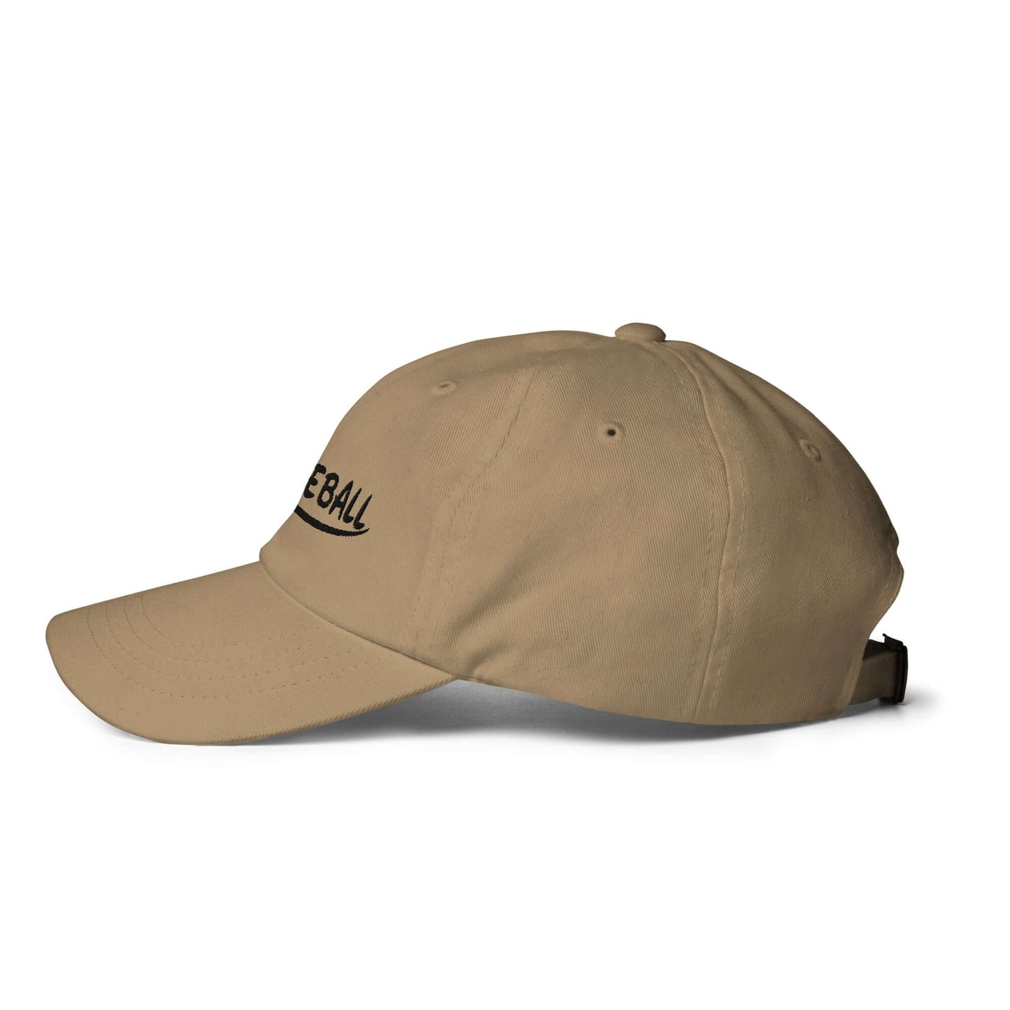 Tan low profile pickleball hat with embroidered logo and adjustable strap