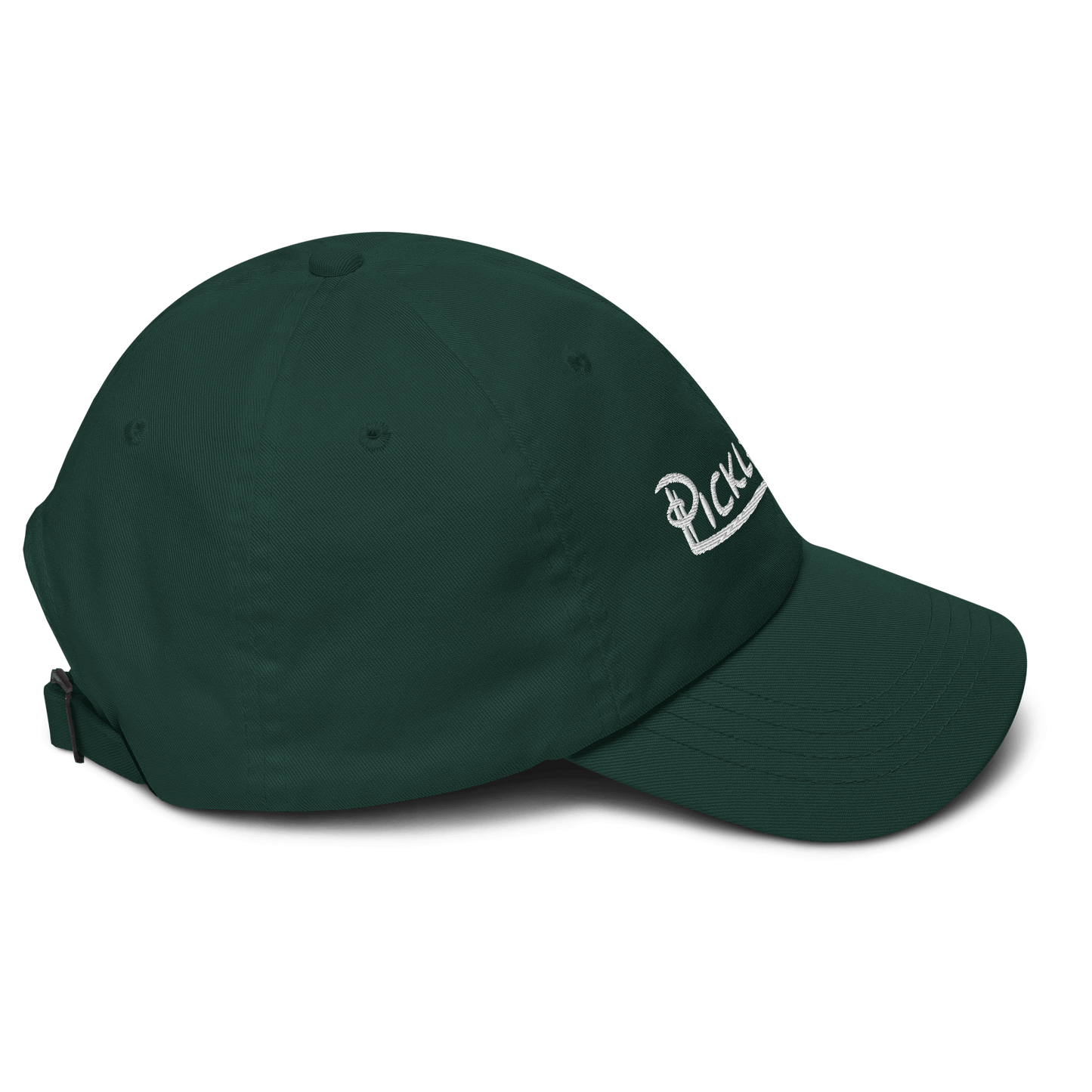Dark green Low Profile Pickleball Embroidered Adjustable Hat with curved visor and strap.