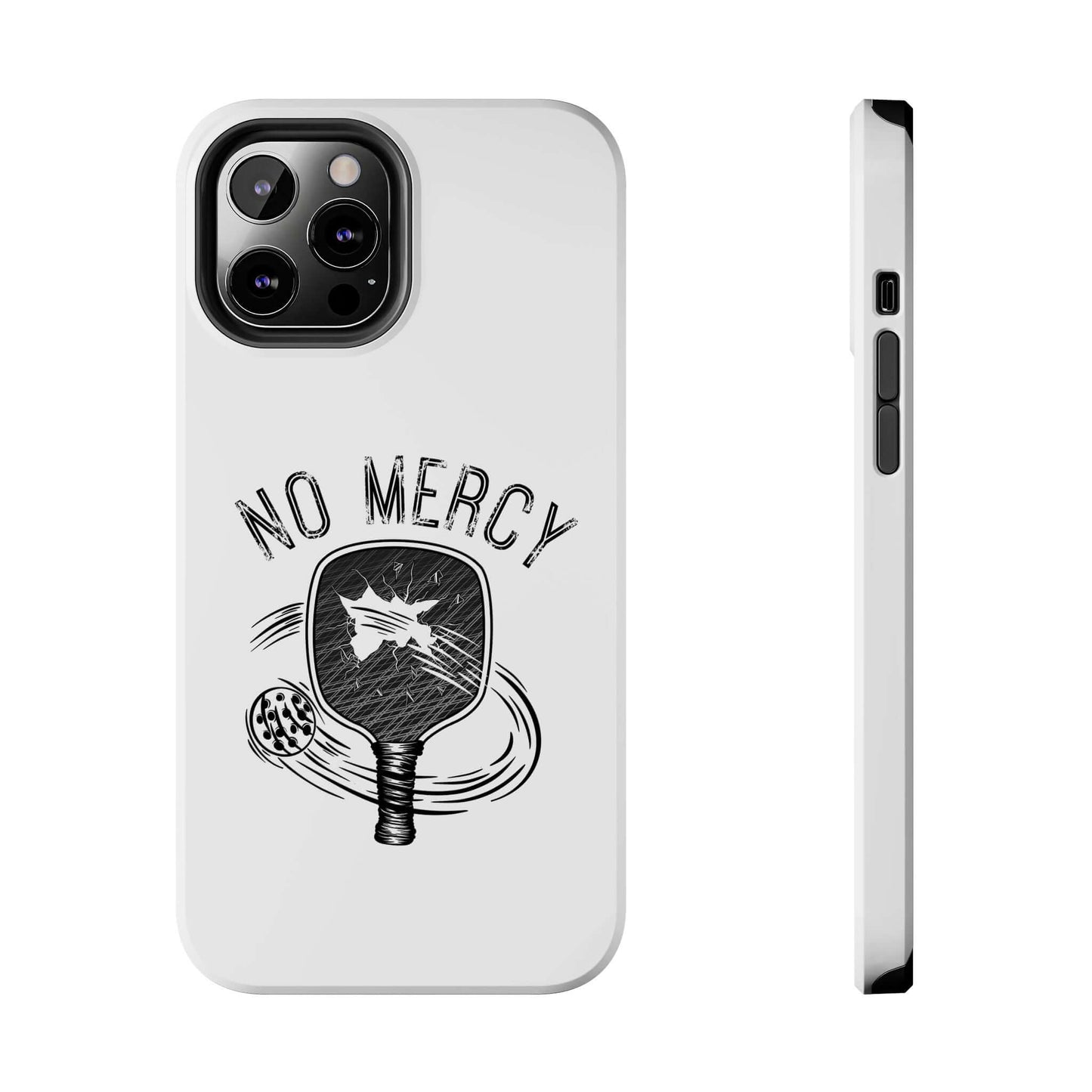 "No Mercy Pickleball Series Tough Dual-Layer Phone Case for iPhone with paddle design"