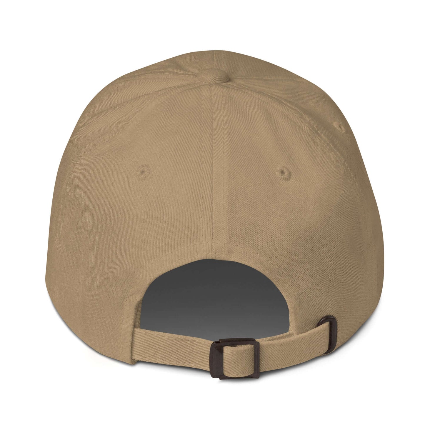Back view of Pickleball Passion Dad Hat in khaki, showcasing adjustable strap and low-profile design for pickleball enthusiasts.