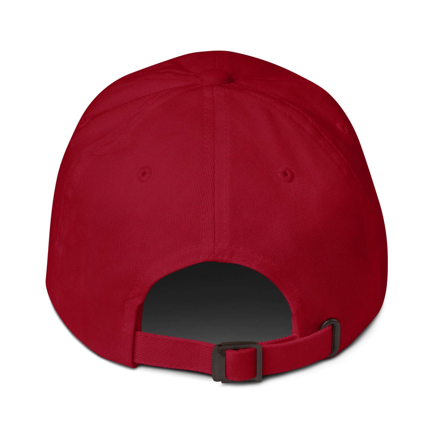 Red Pickleball Passion Dad Hat back view with adjustable strap, perfect for sports enthusiasts seeking comfort and style.