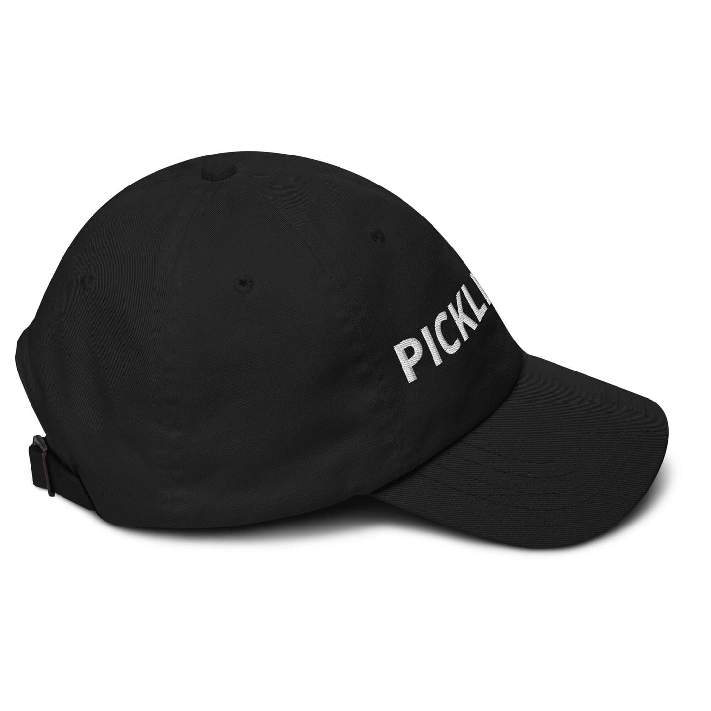Black Pickleball Dad Hat with bold embroidered text, sporty and stylish for enthusiasts.
