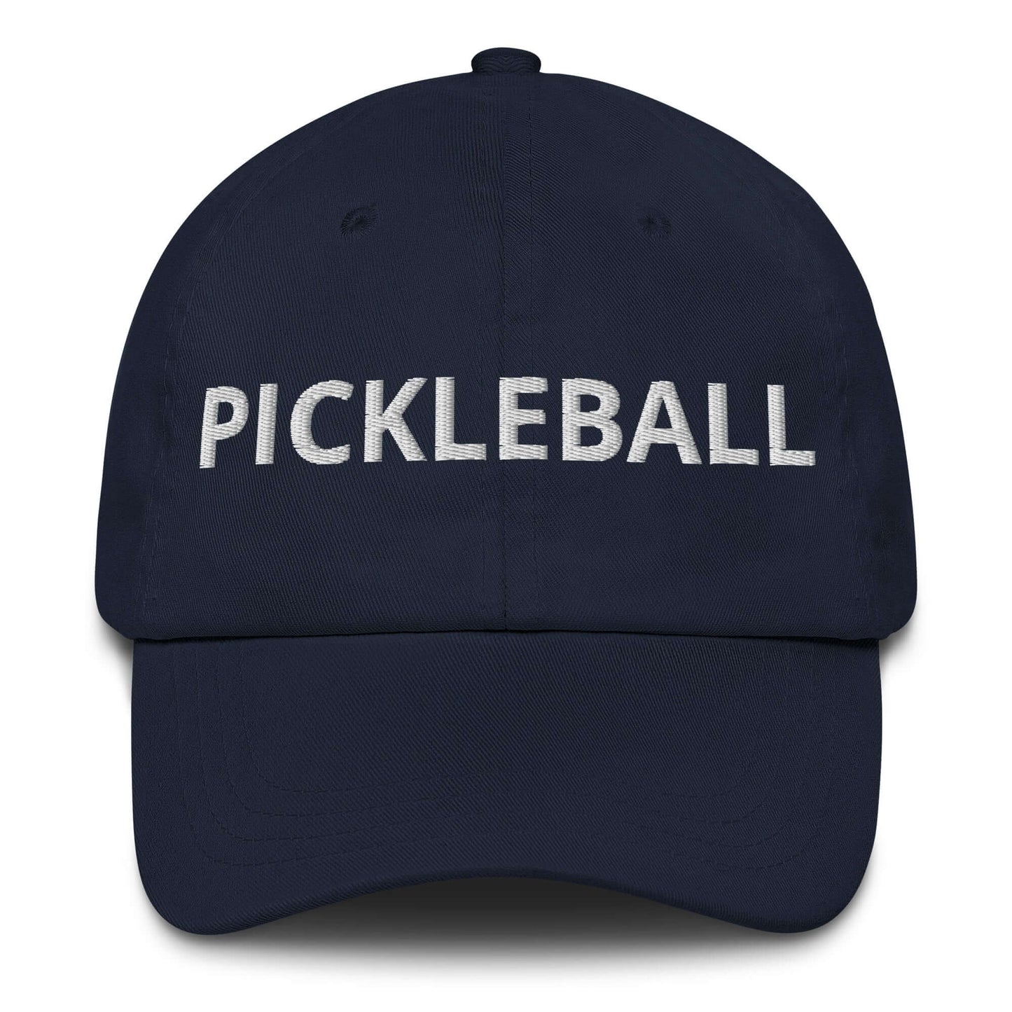 Navy blue Pickleball Dad Hat with bold white embroidery for pickleball enthusiasts.