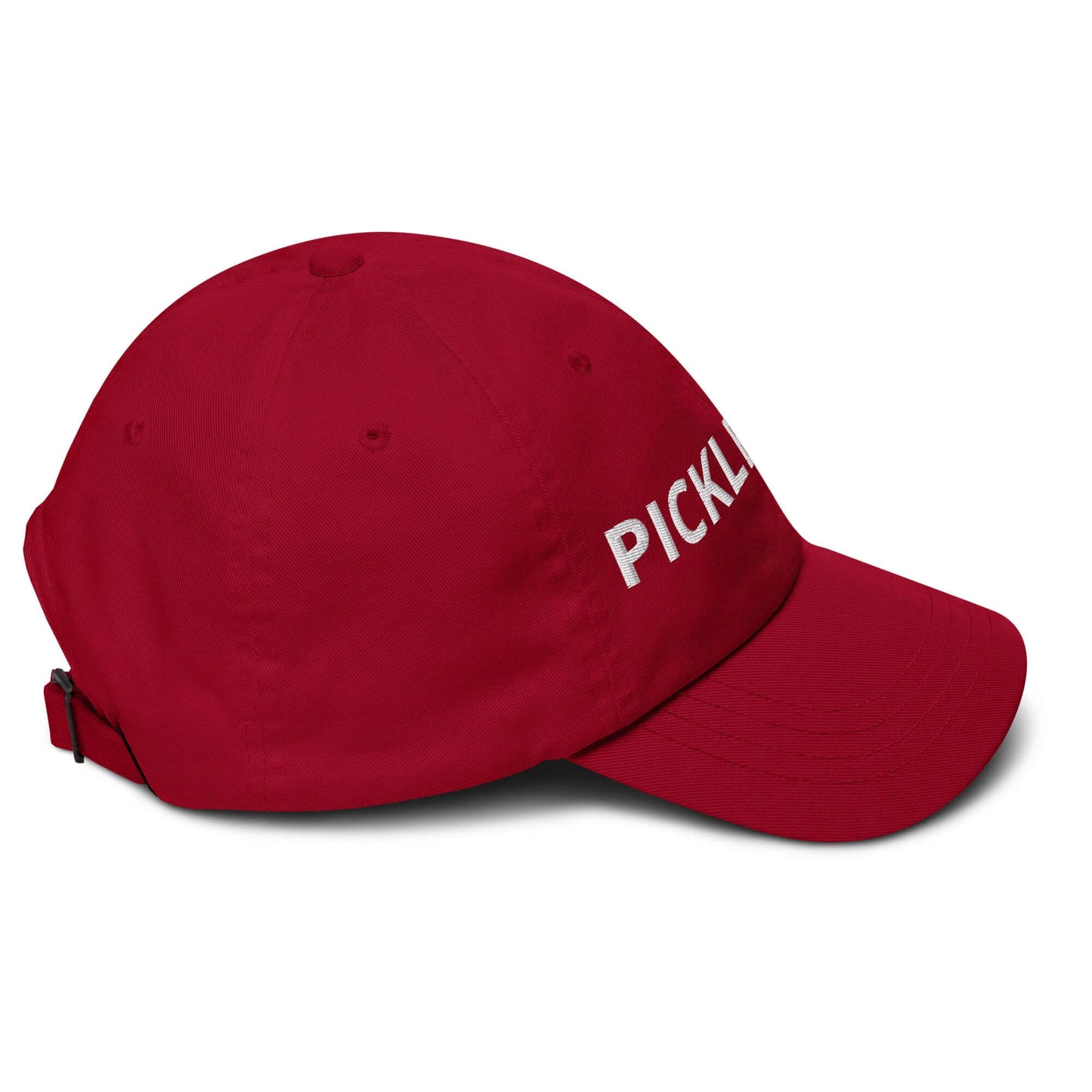 Red Pickleball Dad Hat with bold embroidery, sporty style for enthusiasts, low-profile unstructured design.