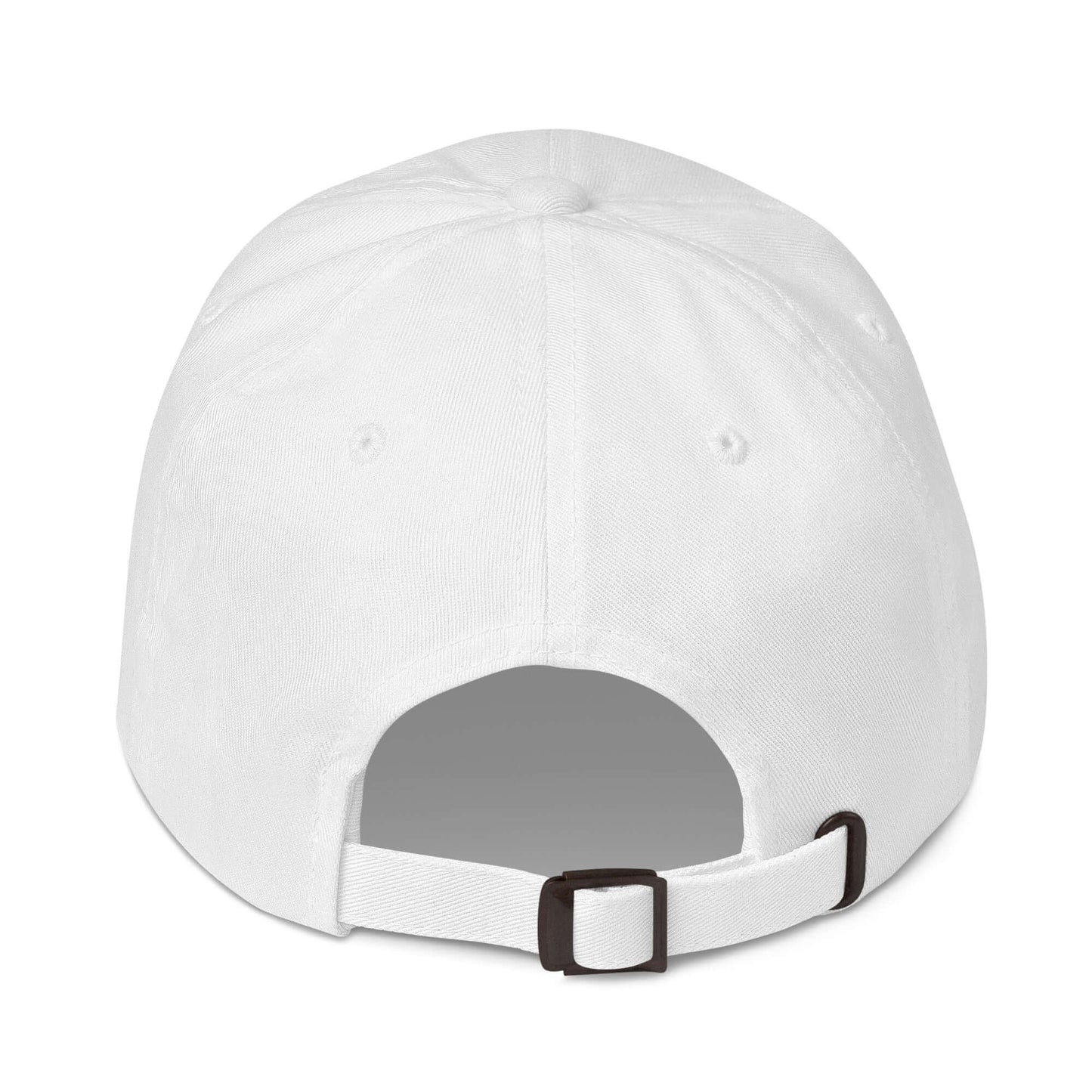 Back view of white Pickleball Dad Hat with adjustable strap and unstructured design for pickleball enthusiasts.