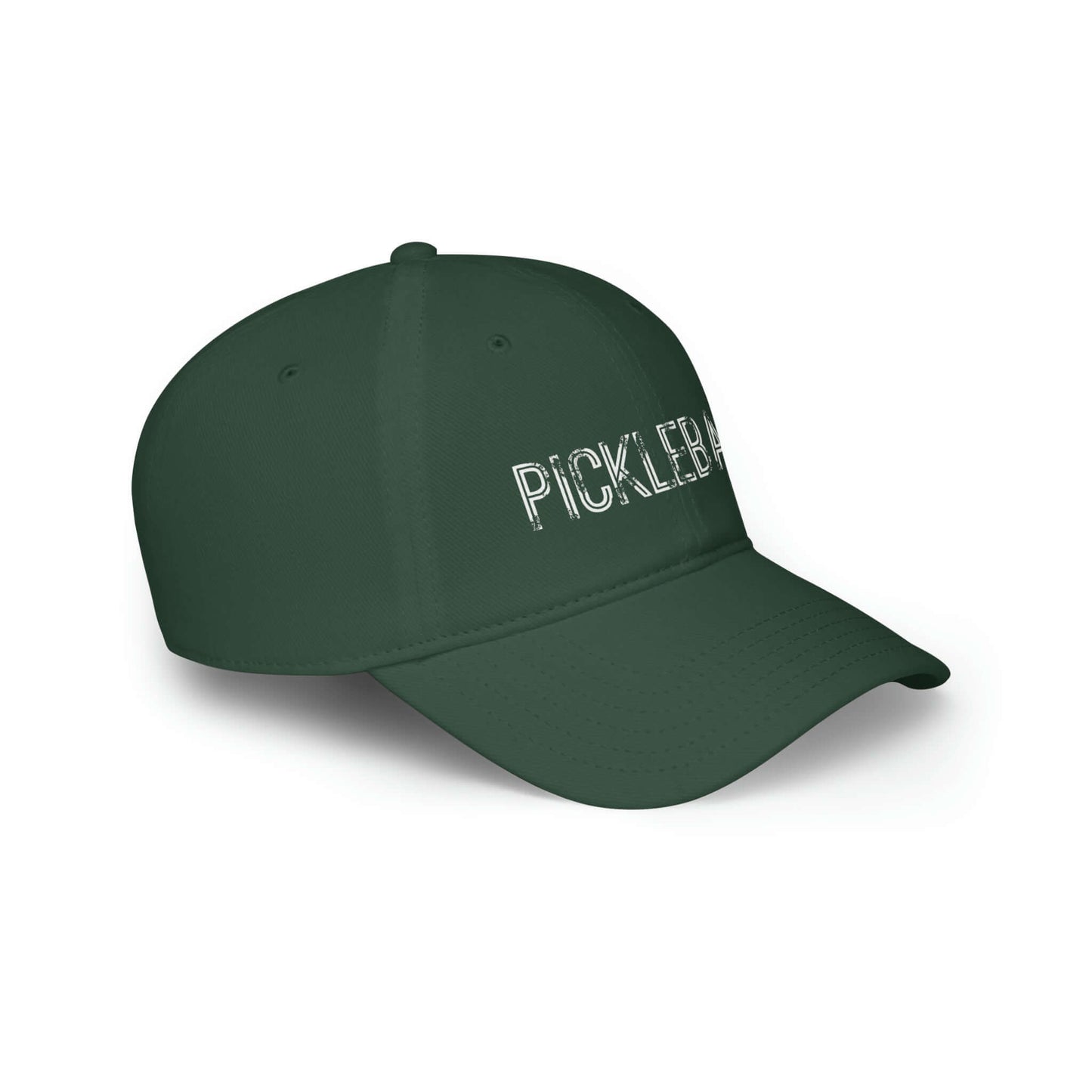 Pickleball Urban Series low profile baseball cap in green cotton twill with embroidered logo, side view.