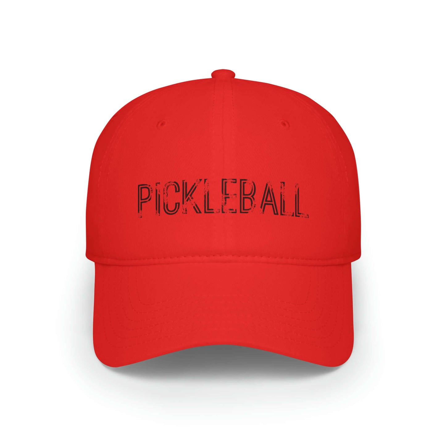 Red Pickleball Urban Series low profile baseball cap with black lettering, perfect for stylish pickleball enthusiasts.