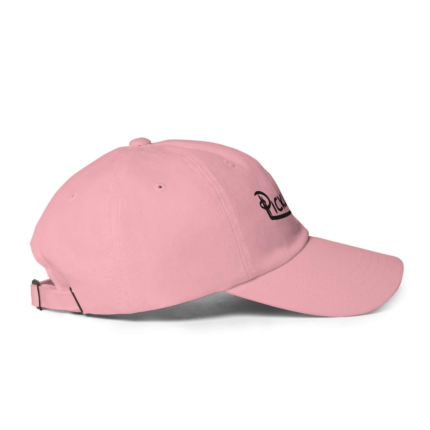 Pink low profile pickleball hat with adjustable strap and curved visor.