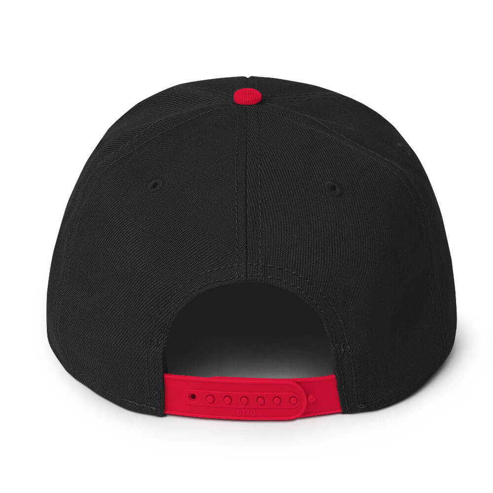 back side of Ronnie Mac 69's I Heart Moto Mom's Embroidered Snapback Hat (Red/Black)
