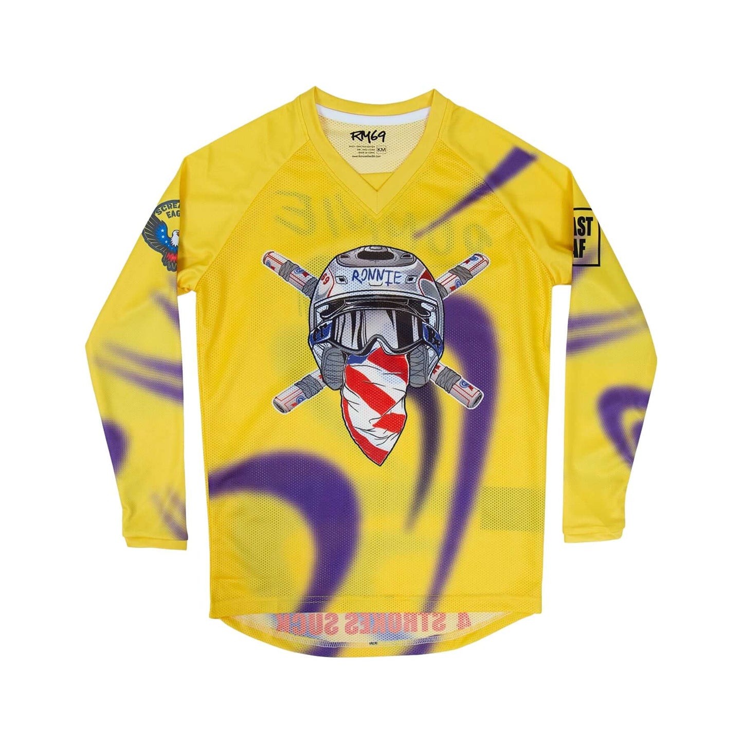 Yellow Crossbones Helmet 69 Jersey with icon graphic and vented mesh design