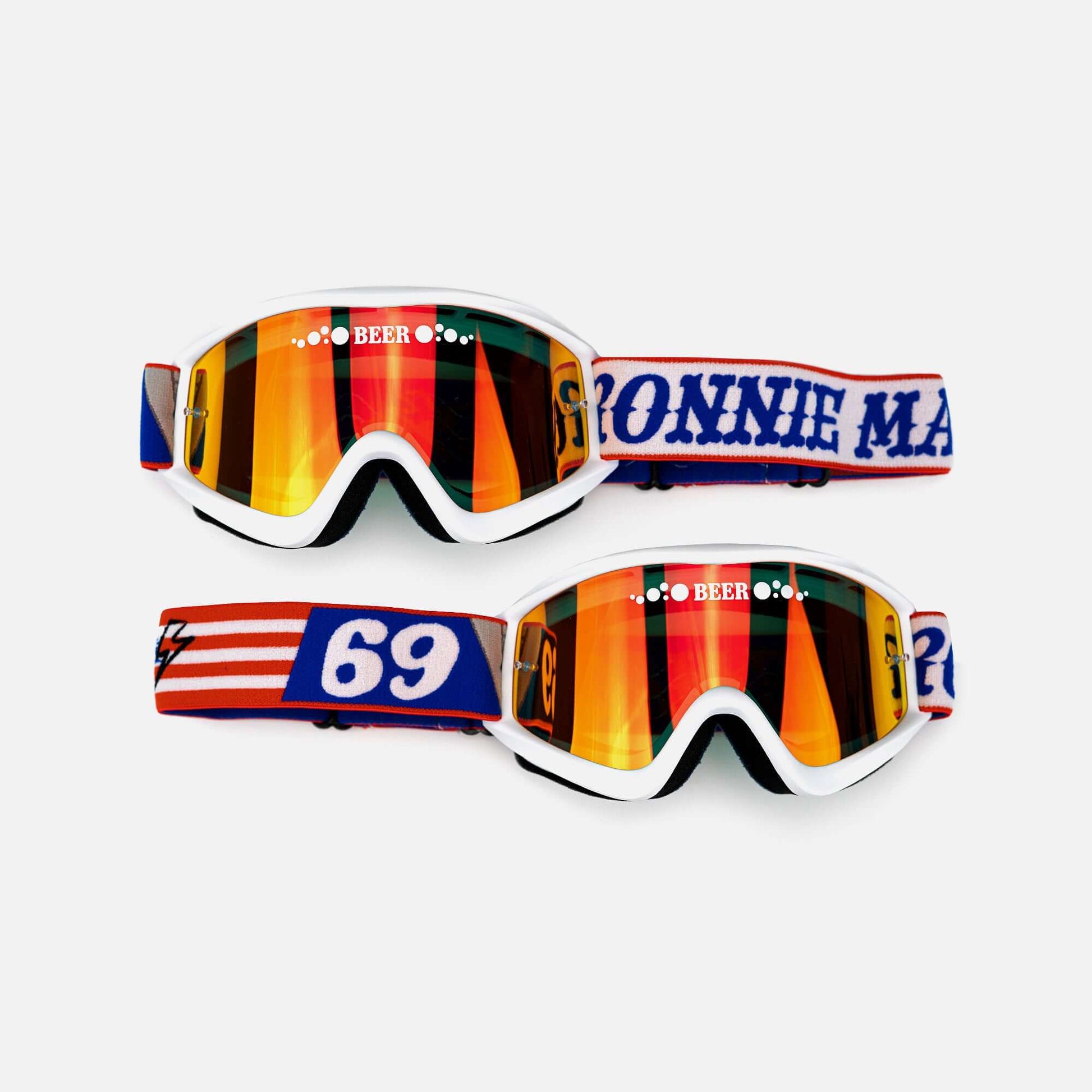 Stars and Bars Beer Goggles with reflective lenses and American flag design, offering comfort and protection from dust and debris.