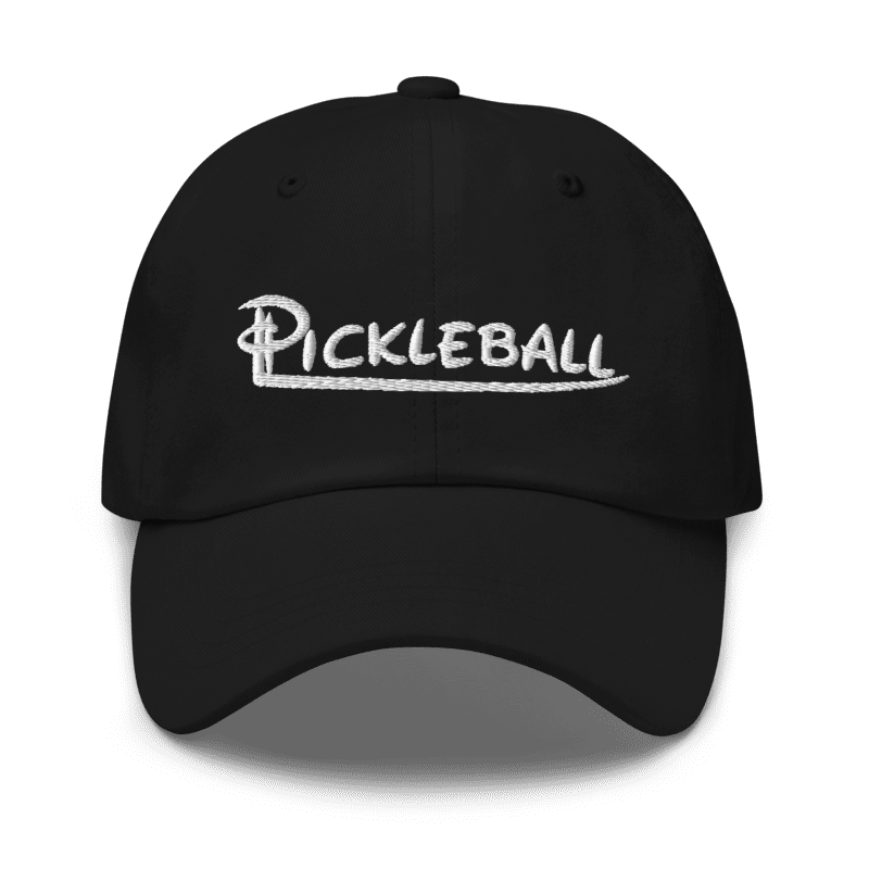 Black pickleball hat with embroidery and adjustable strap for a custom fit.