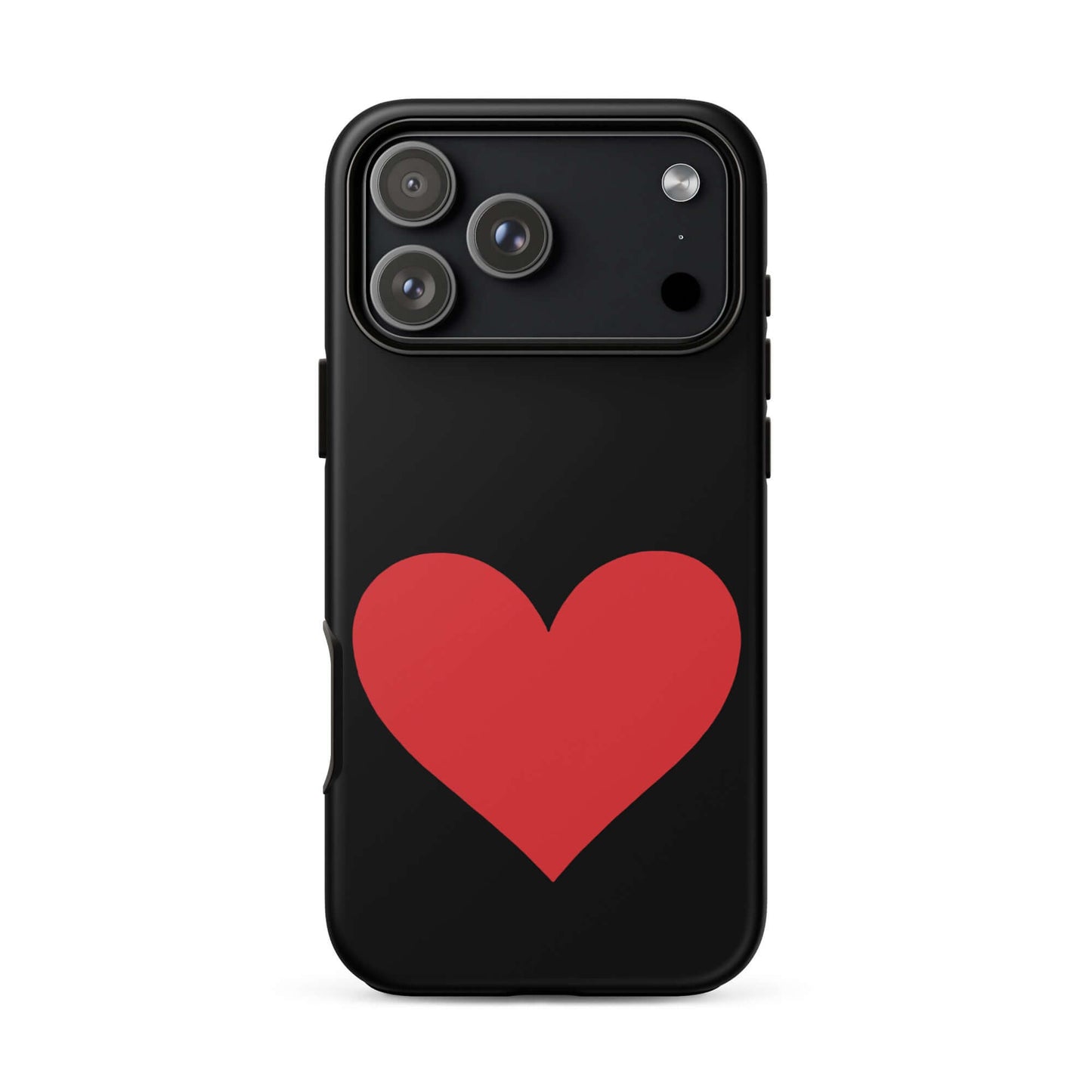 Phone Case for iPhone featuring a bold red heart design on a black background.