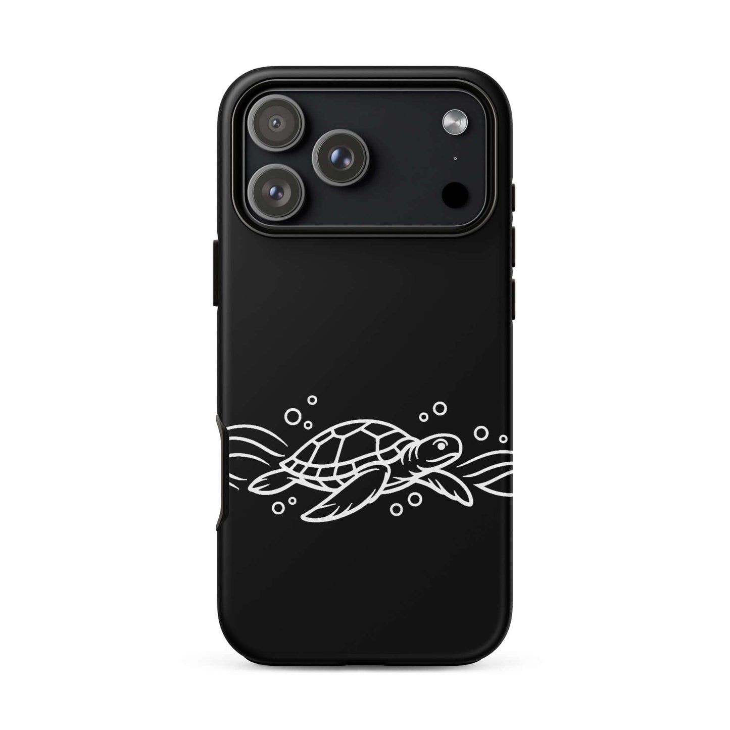 Phone Case for iPhone featuring a minimalist sea turtle design with abstract waves and bubbles.