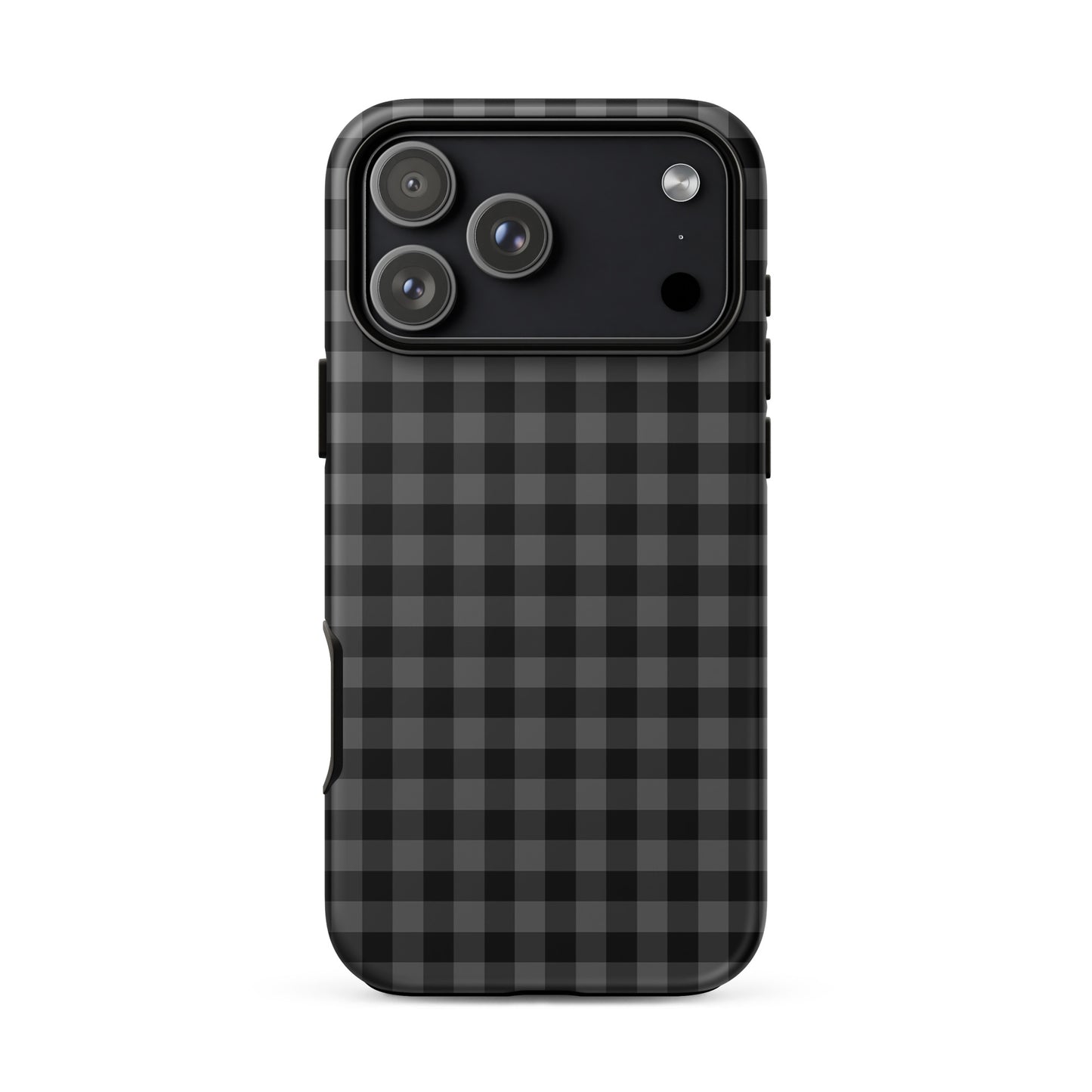 Phone Case for iPhone with black and charcoal gingham pattern, offering a modern style and protective design.