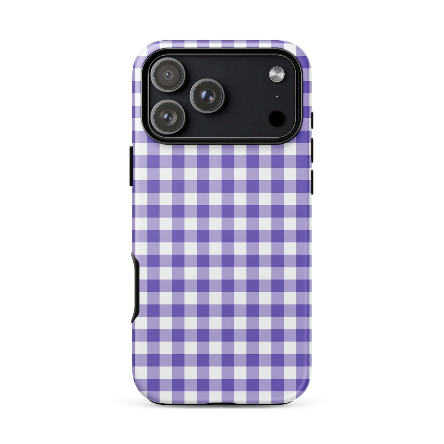 Purple and white gingham patterned Phone Case for iPhone with stylish design and durable protection.