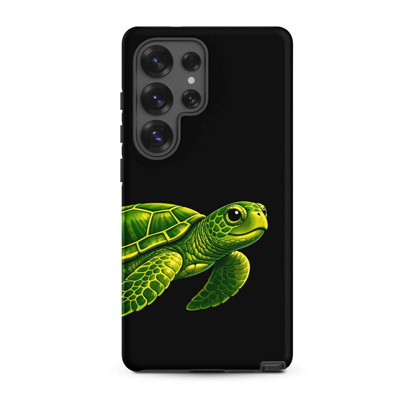 Phone case for Samsung Galaxy featuring vibrant sea turtle design on a black background.