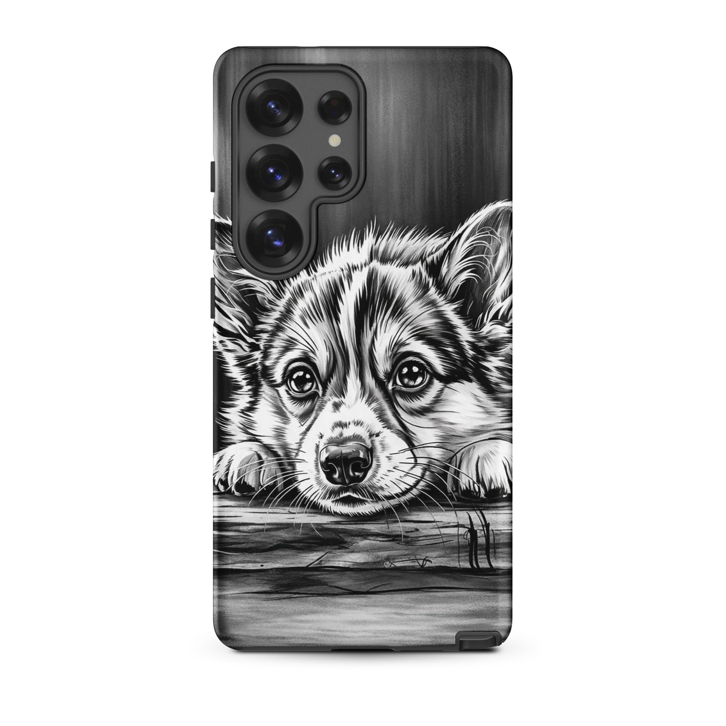 Phone Case for Samsung Galaxy with elegant puppy art in black-and-white illustration for stylish protection