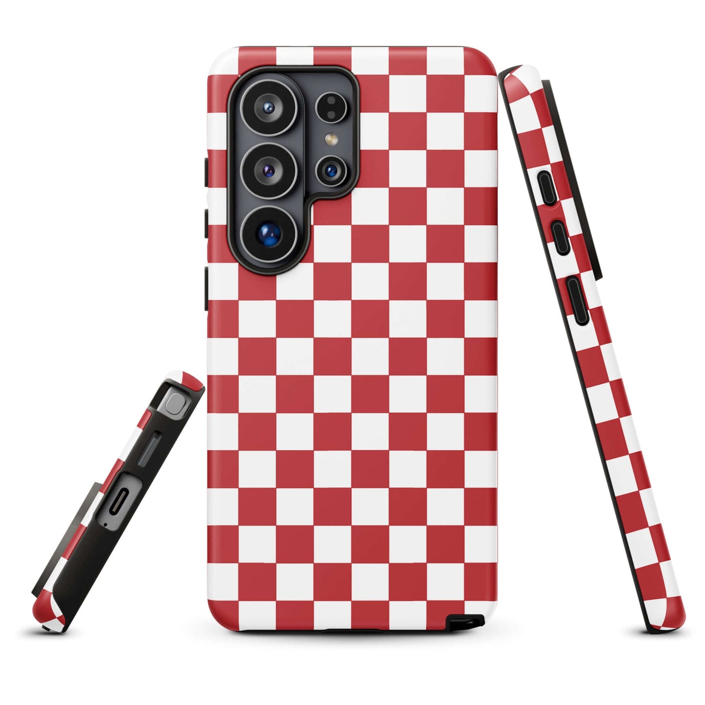 Phone Case for Samsung Galaxy with crimson red checkered design for stylish protection and fashion statement.
