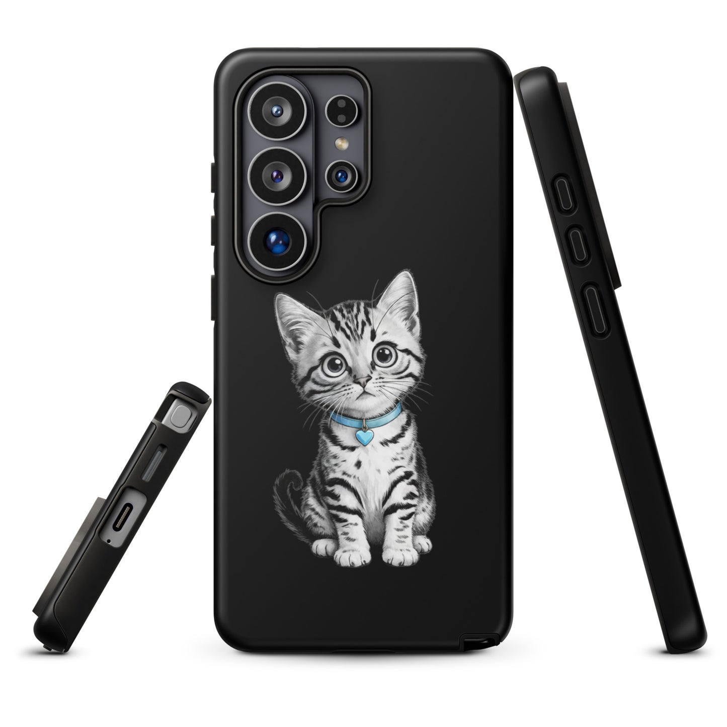 Phone Case for Samsung Galaxy with kitten and blue heart charm design