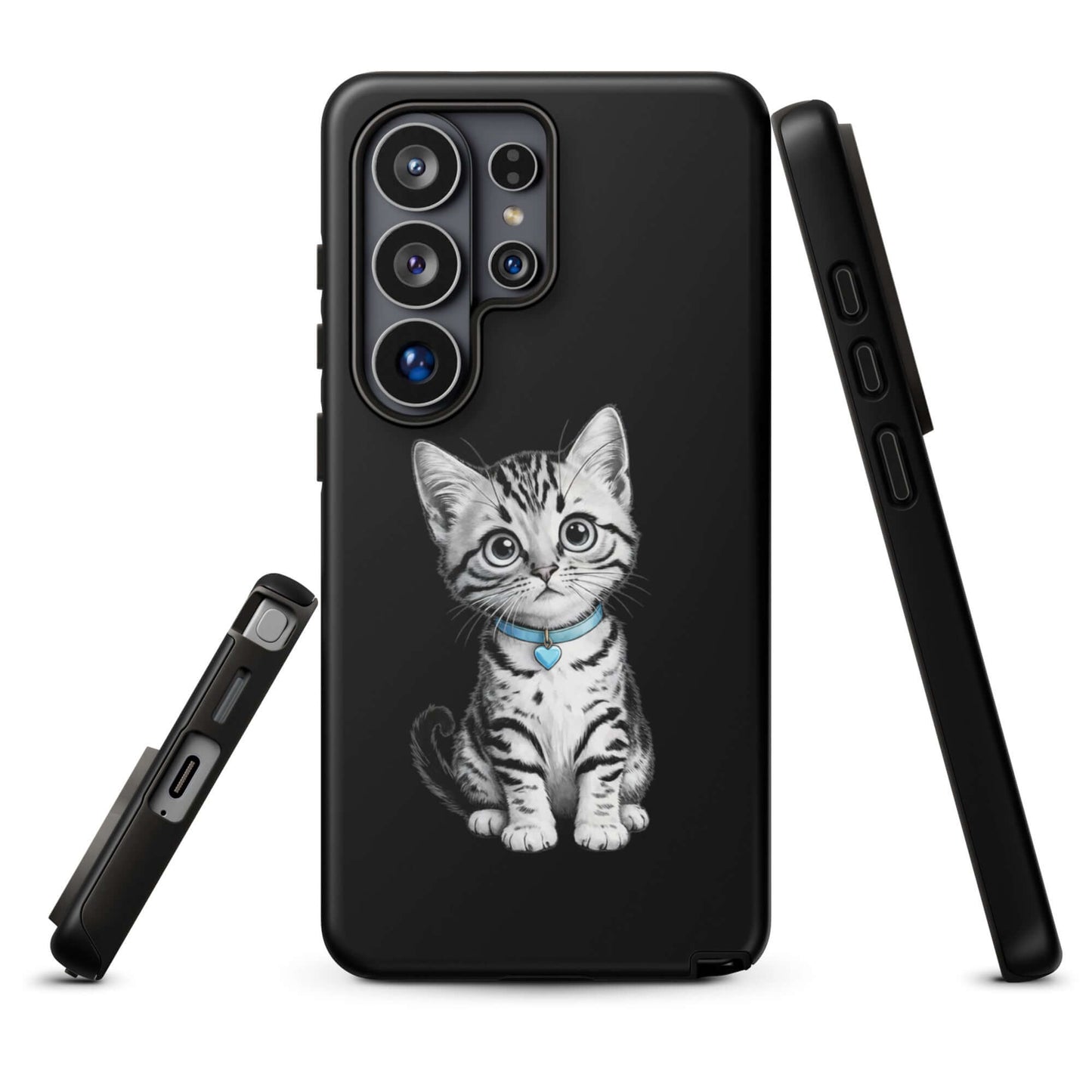 Phone Case for Samsung Galaxy with kitten and blue heart charm design