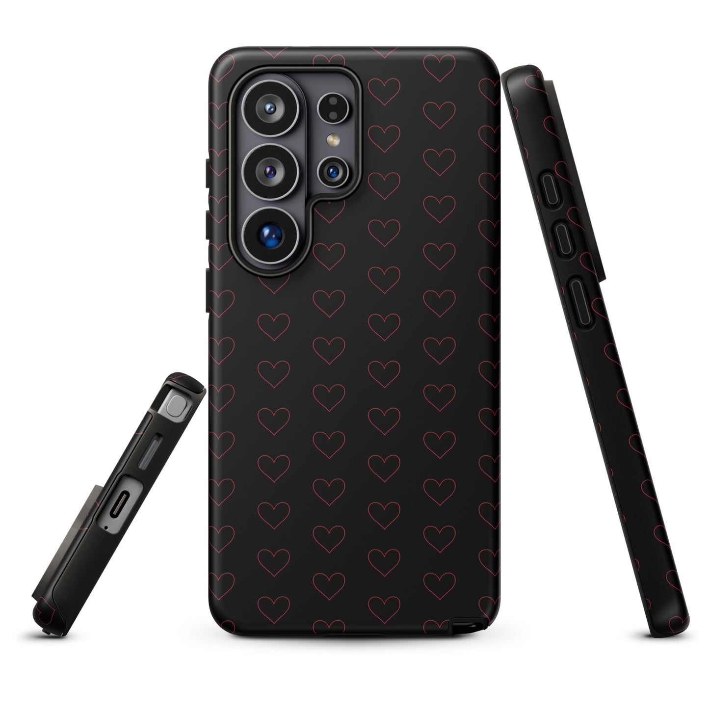 Phone Case for Samsung Galaxy with crimson heart pattern, elegant and stylish design, minimalist crimson outlines, premium look.