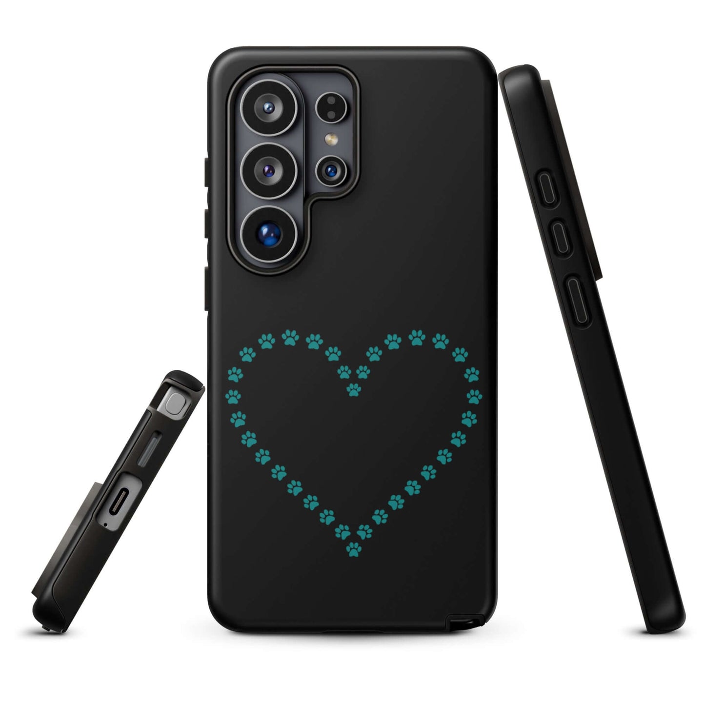 Phone Case for Samsung Galaxy with teal paw print heart design, perfect for pet lovers seeking stylish and protective phone accessories.