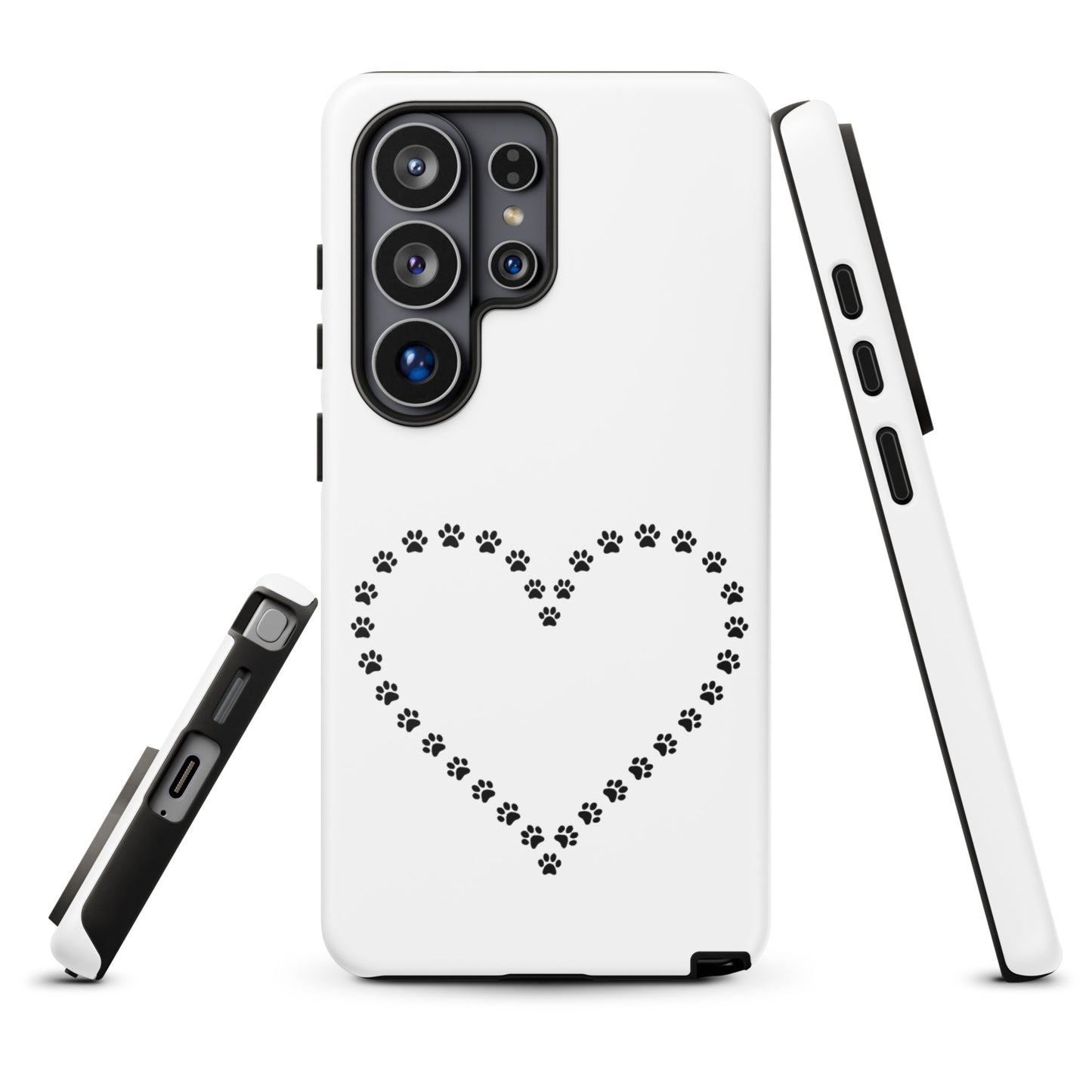Phone Case for Samsung Galaxy featuring paw print heart design, ideal for cat and dog lovers seeking a durable, charming accessory.