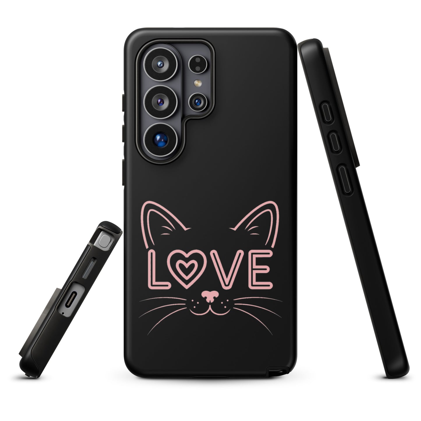 Cat Love phone case for Samsung Galaxy with minimalist cat face and love design.