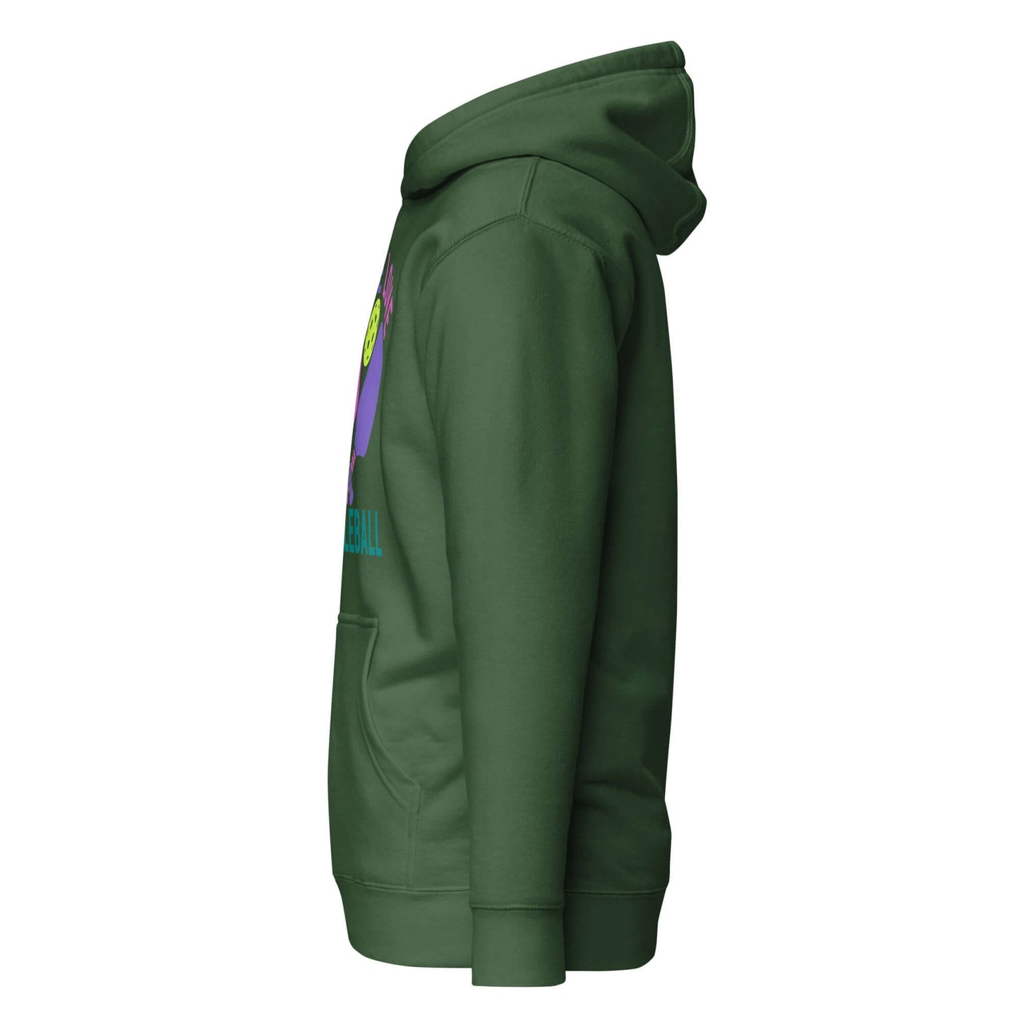 Side view of Women's Peace, Love, Pickleball Hoodie in green, showcasing its comfort and stylish design.