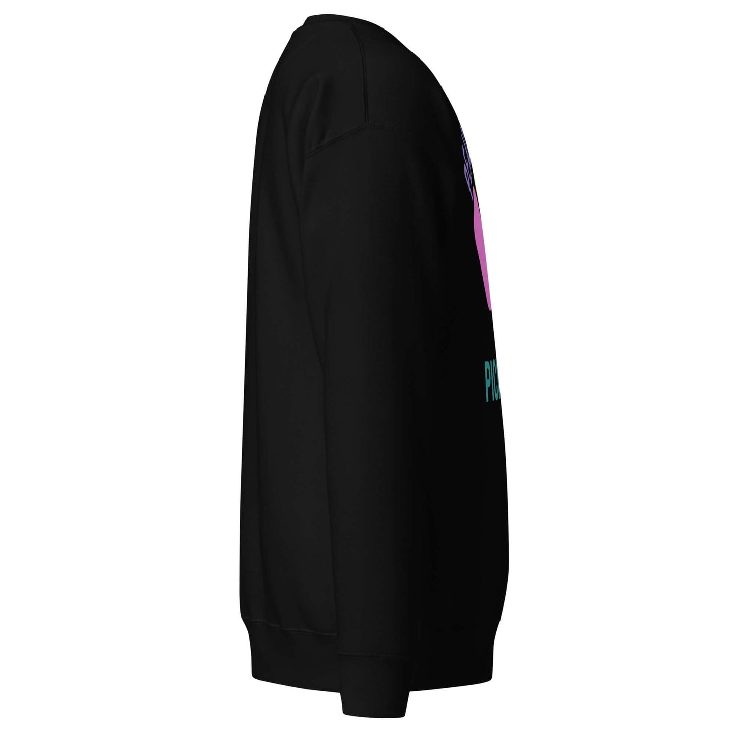 Side view of Women's Peace, Love, Pickleball Premium Sweatshirt in black, showcasing comfort and stylish design.