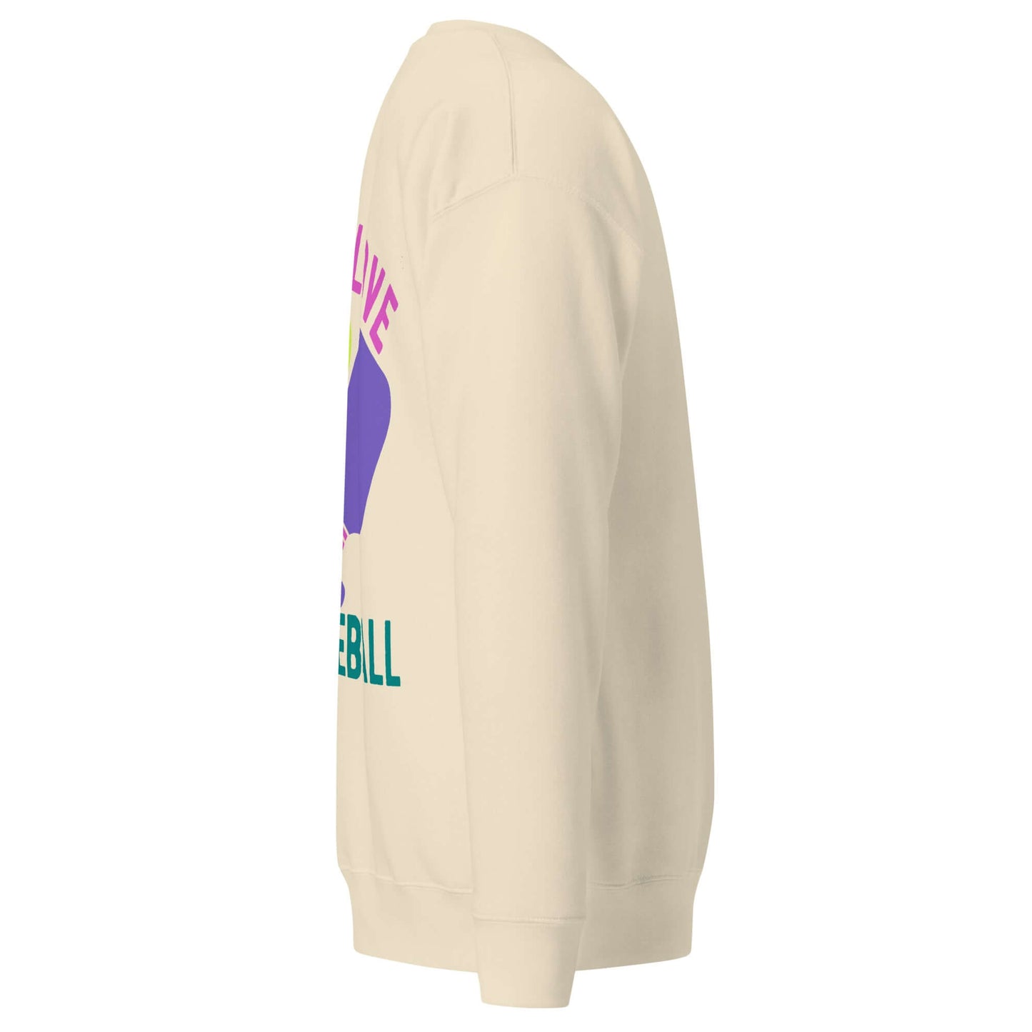 Side view of Women's Peace, Love, Pickleball Premium Sweatshirt in cream color showcasing trendy design.