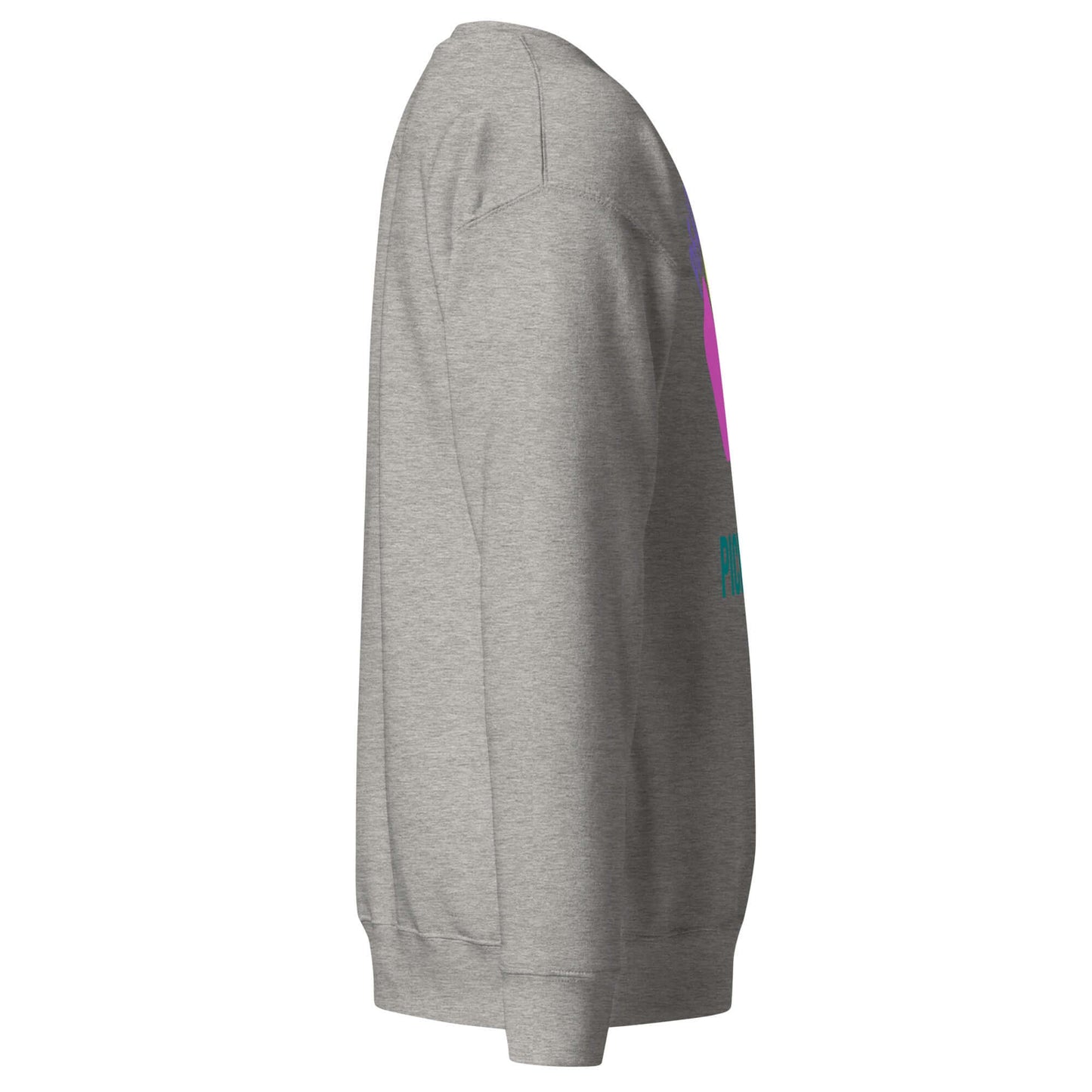 Gray Women's Peace, Love, Pickleball Premium Sweatshirt side view showcasing comfort and style.