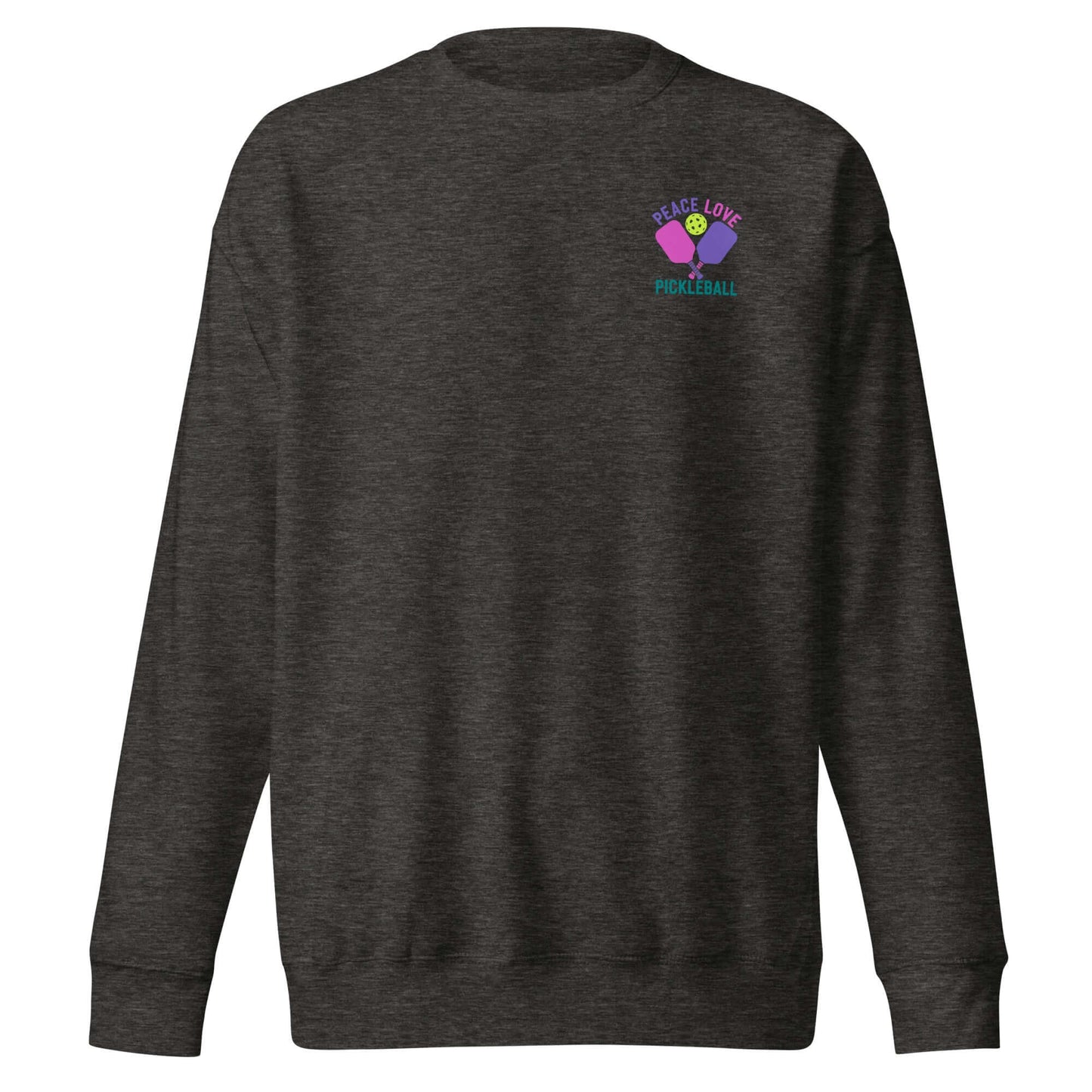 Women's Peace Love Pickleball sweatshirt, soft and stylish for pickleball enthusiasts, perfect for casual wear.