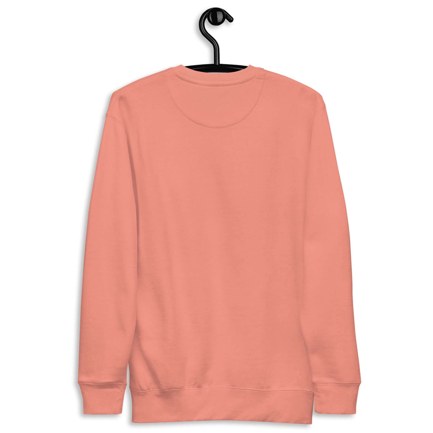 Back view of Women's Peace, Love, Pickleball premium sweatshirt in coral color, showcasing cozy design and style.