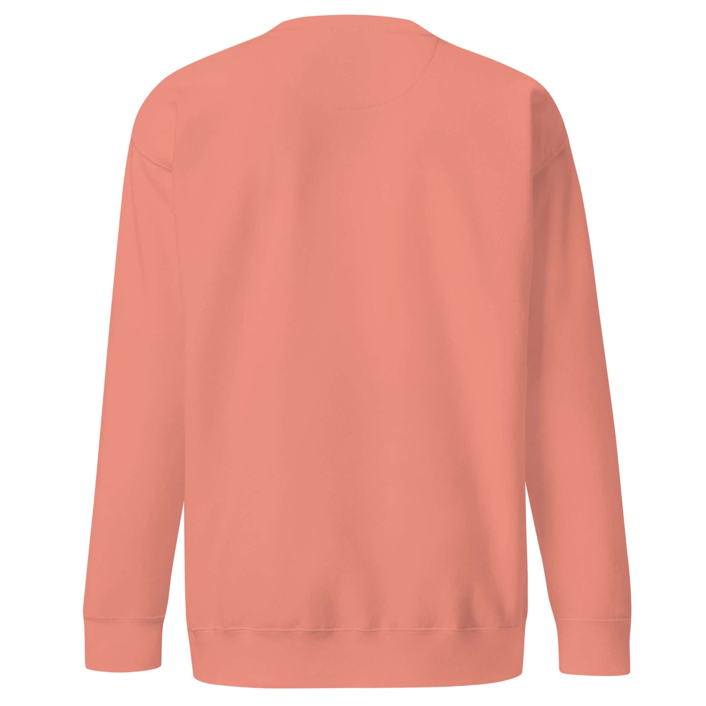 Back view of Women's Peace, Love, Pickleball Premium Sweatshirt in coral color, showcasing cozy and casual style.