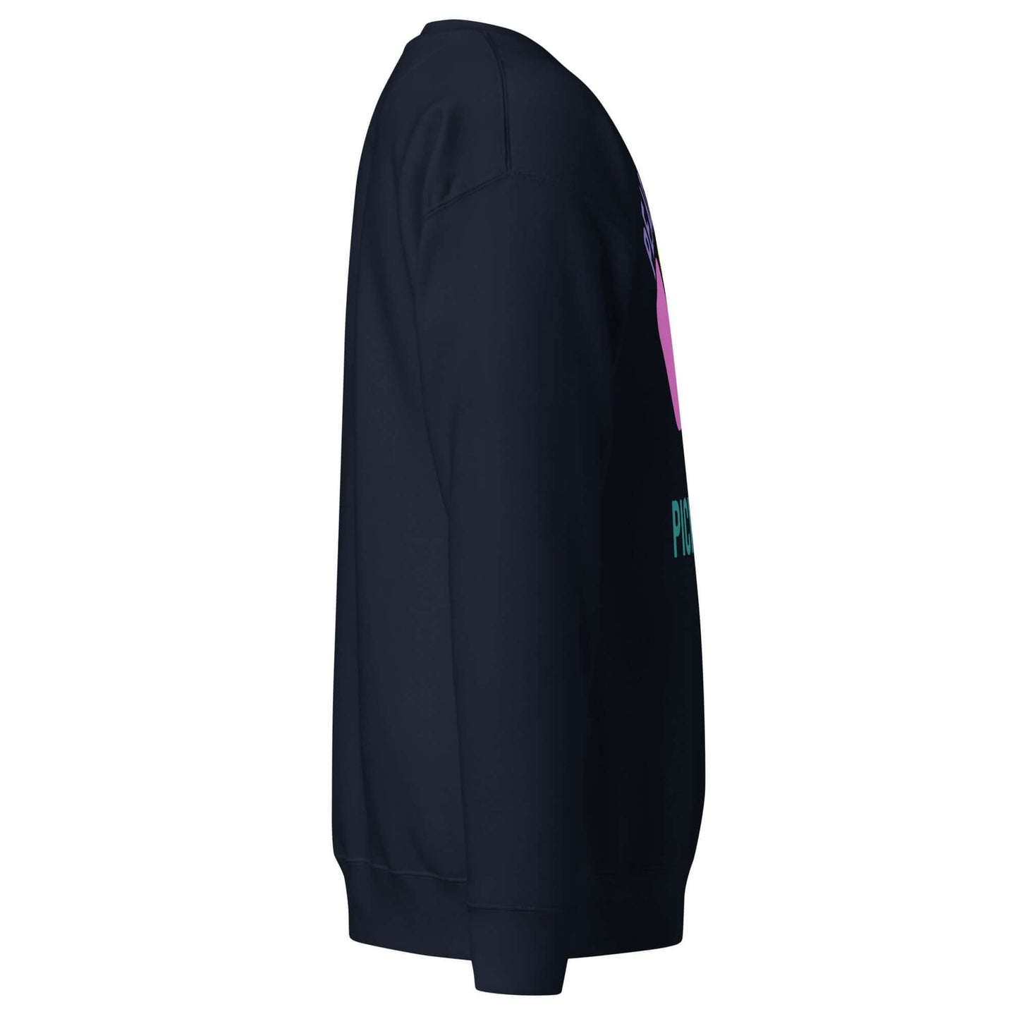 Side view of Women’s Peace, Love, Pickleball Premium Sweatshirt in black, designed for comfort and style.