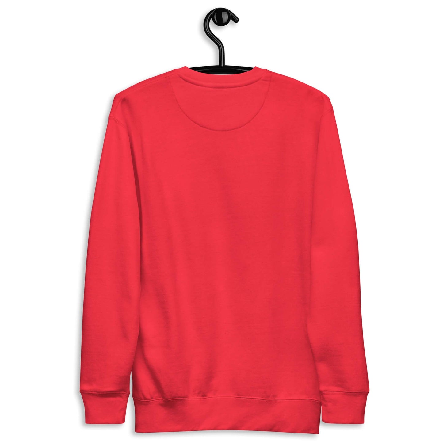 Back view of red women's sweatshirt on a hanger, ideal for pickleball enthusiasts.
