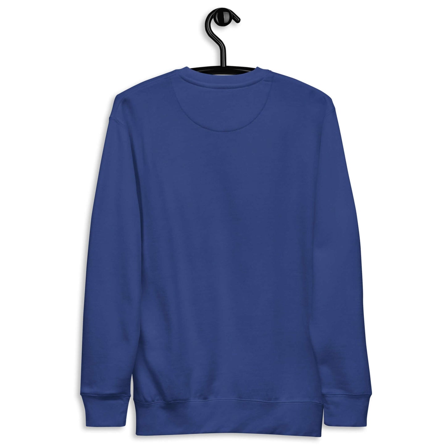 Back view of Women's Peace, Love, Pickleball Premium Sweatshirt in blue, perfect for casual wear and athletic style.