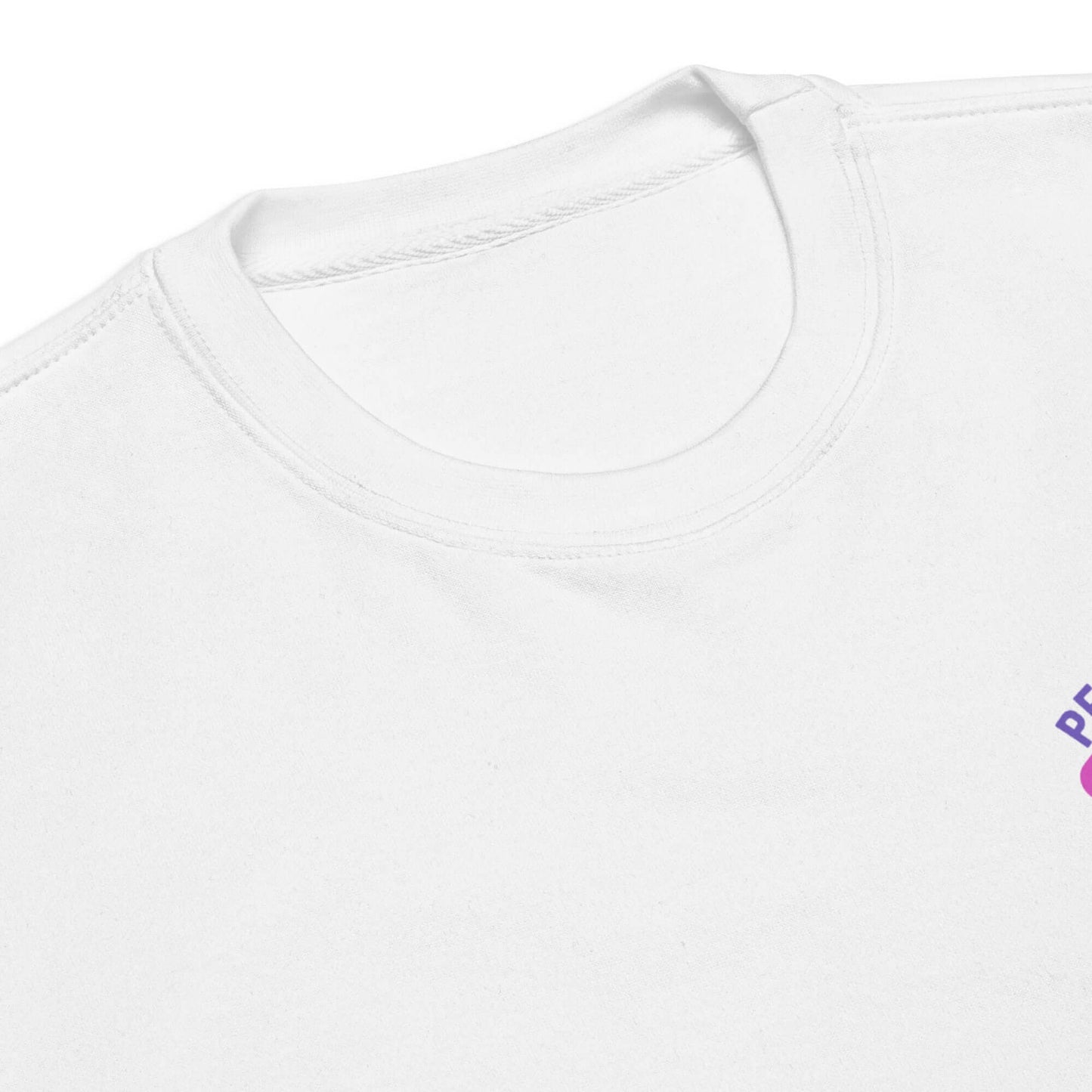 Close-up of Women's Peace, Love, Pickleball Premium Sweatshirt collar, showcasing comfort and stylish design.