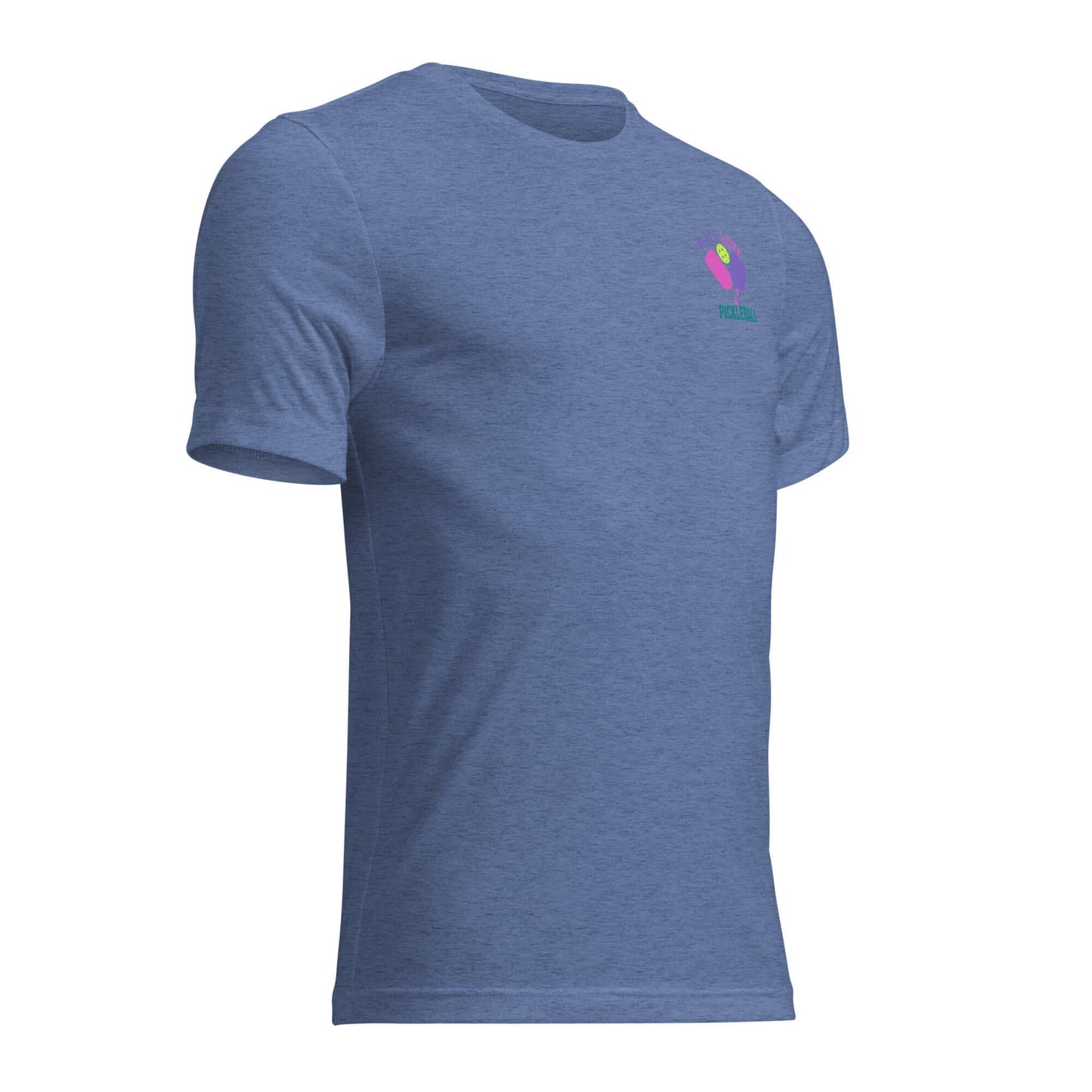 Women's Peace, Love, Pickleball Short Sleeve T-Shirt in blue, perfect for casual wear and pickleball enthusiasts.