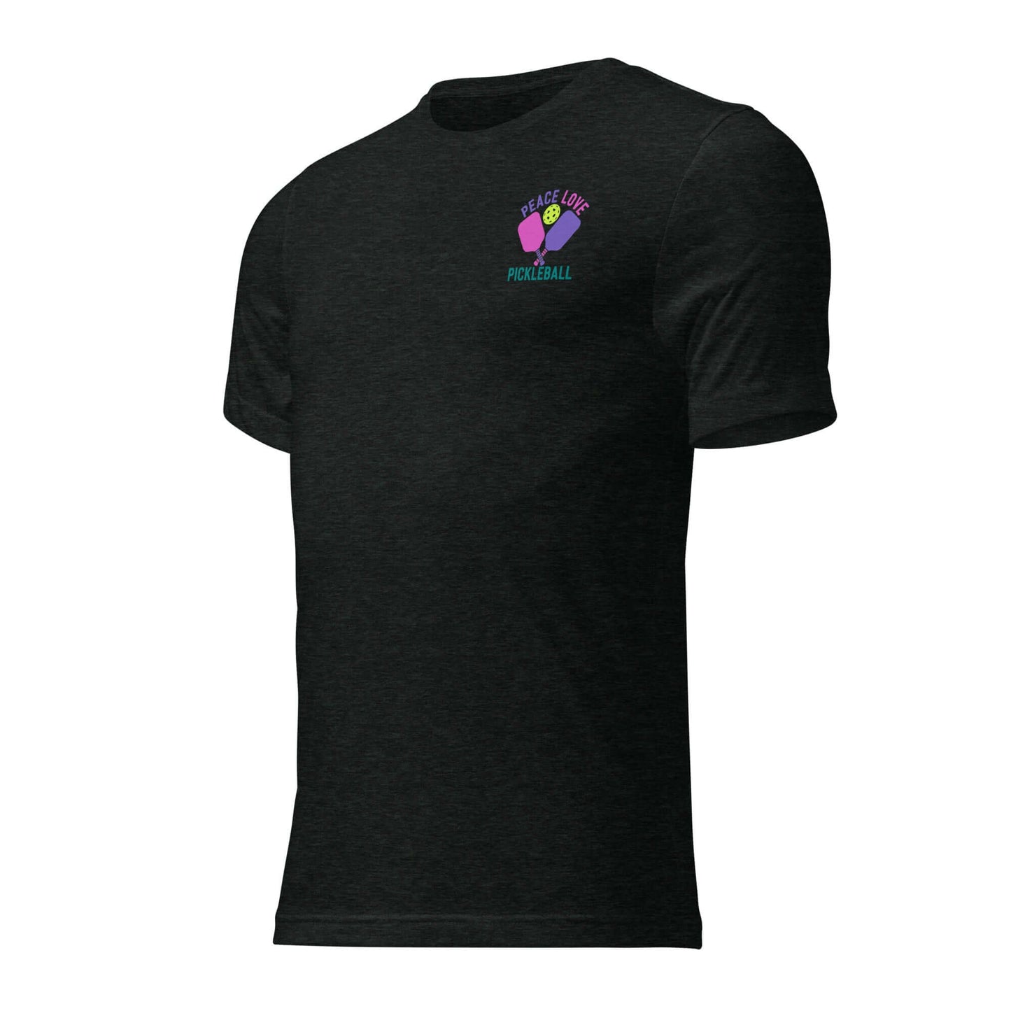 Women's Peace, Love, Pickleball Short Sleeve T-Shirt in black, perfect for casual wear and pickleball matches.